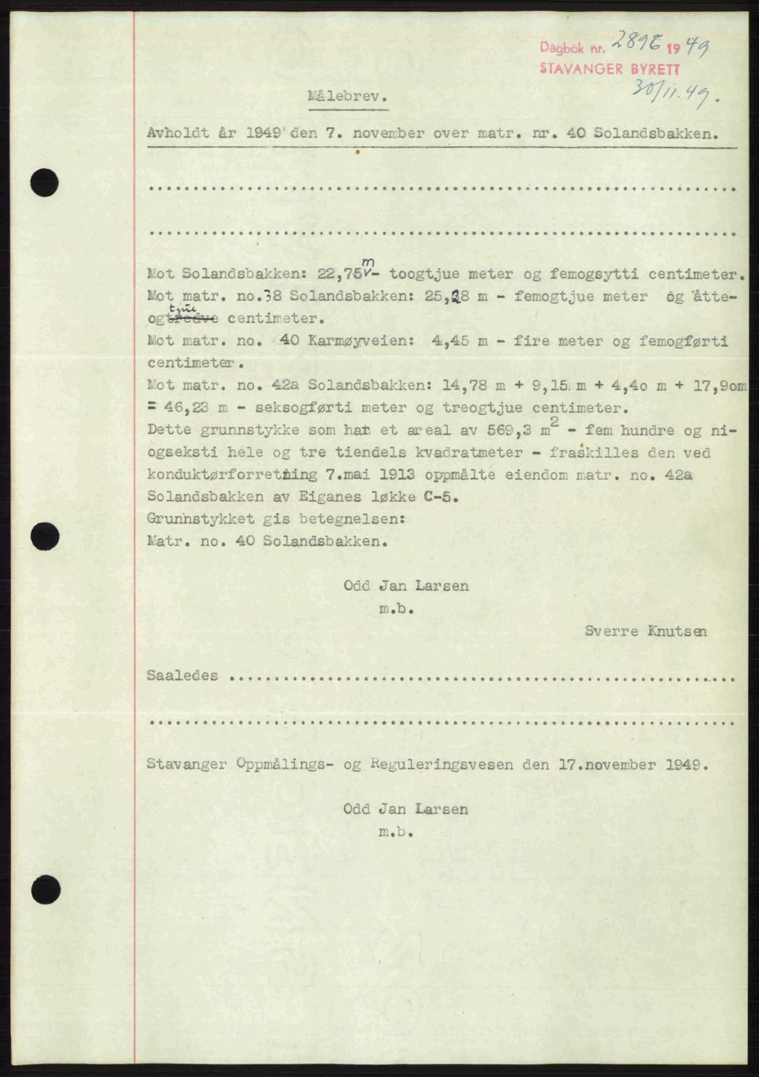 Stavanger byrett, AV/SAST-A-100455/002/G/Gb/L0024: Mortgage book no. A13, 1949-1950, Diary no: : 2896/1949