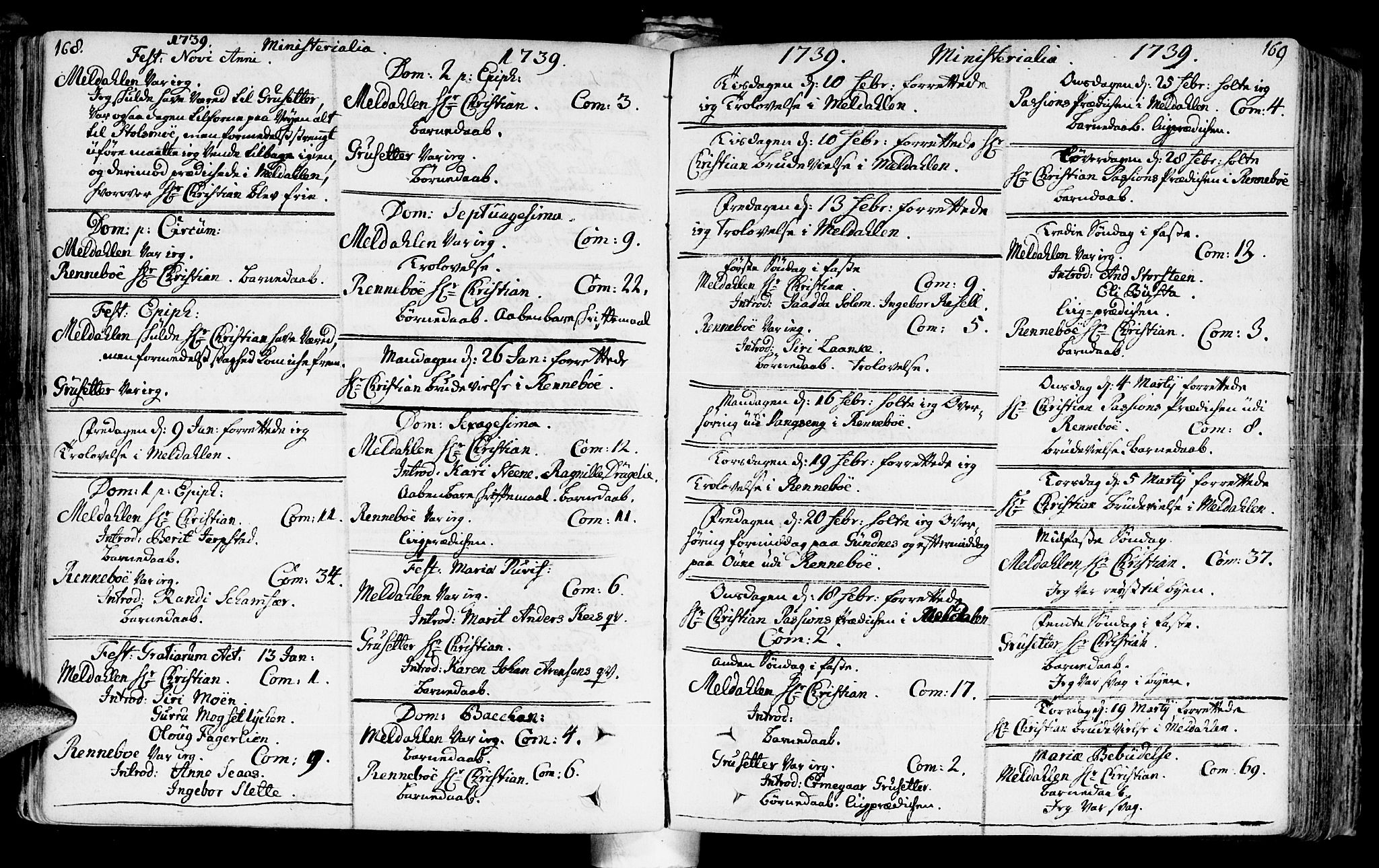 Ministerialprotokoller, klokkerbøker og fødselsregistre - Sør-Trøndelag, AV/SAT-A-1456/672/L0850: Parish register (official) no. 672A03, 1725-1751, p. 168-169