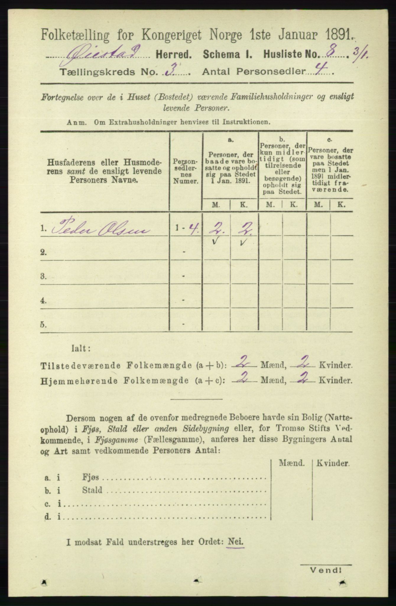 RA, 1891 census for 0920 Øyestad, 1891, p. 843