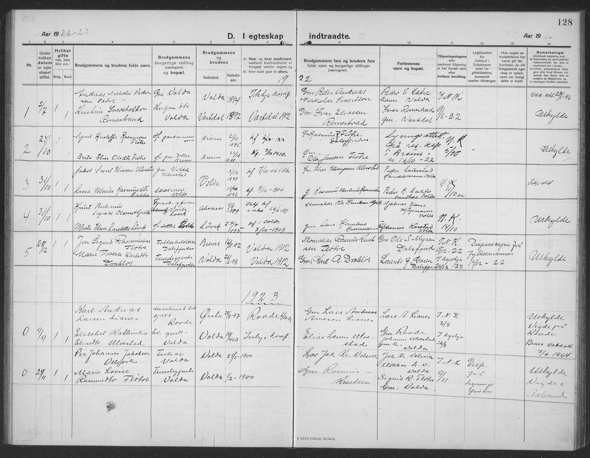 Ministerialprotokoller, klokkerbøker og fødselsregistre - Møre og Romsdal, AV/SAT-A-1454/512/L0169: Parish register (copy) no. 512C01, 1910-1935, p. 128