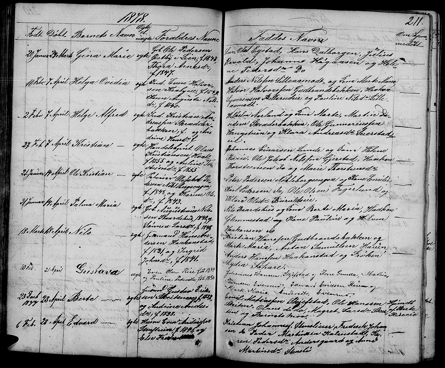 Østre Toten prestekontor, SAH/PREST-104/H/Ha/Hab/L0004: Parish register (copy) no. 4, 1858-1886, p. 211