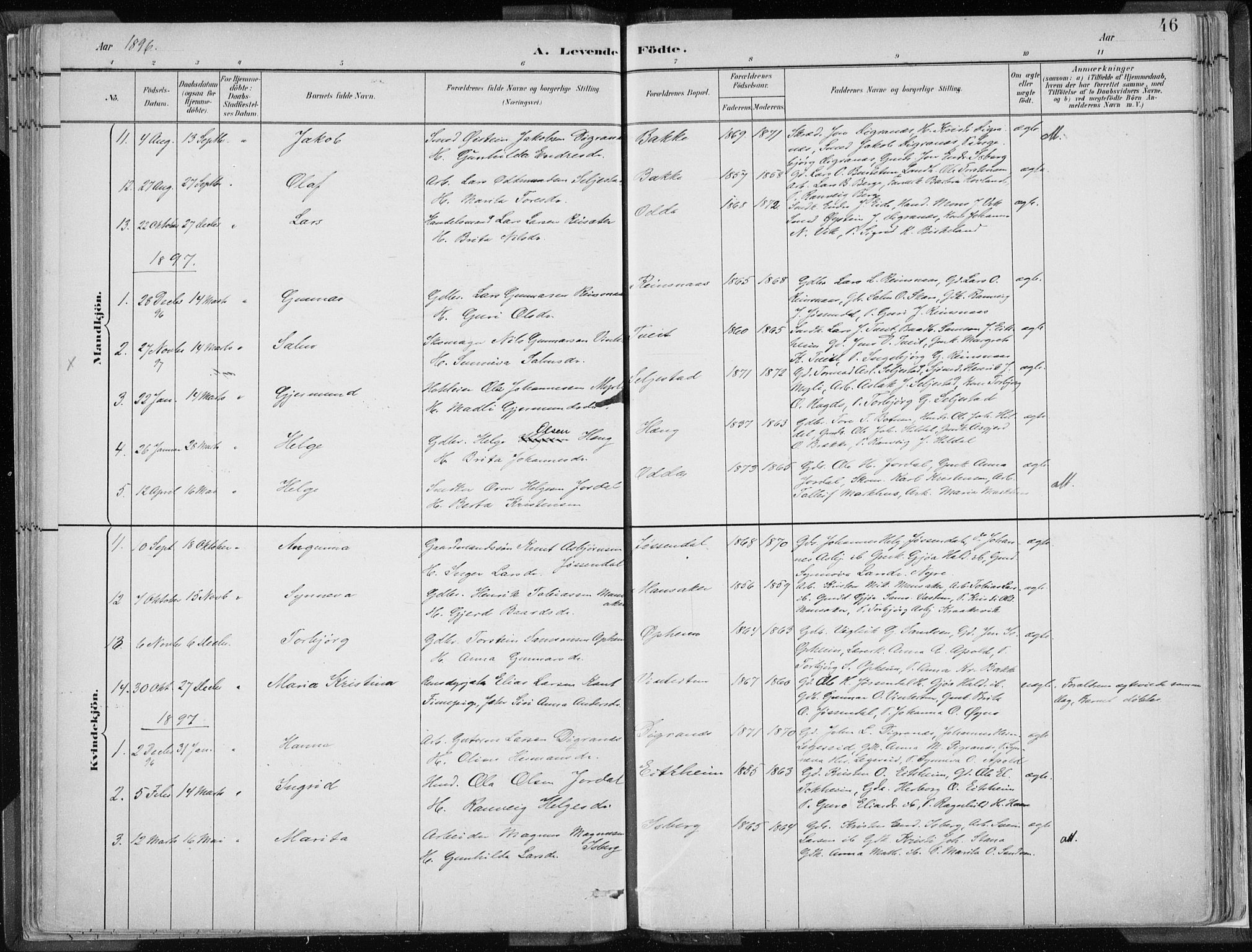 Odda Sokneprestembete, SAB/A-77201/H/Haa: Parish register (official) no. A  3, 1882-1913, p. 46
