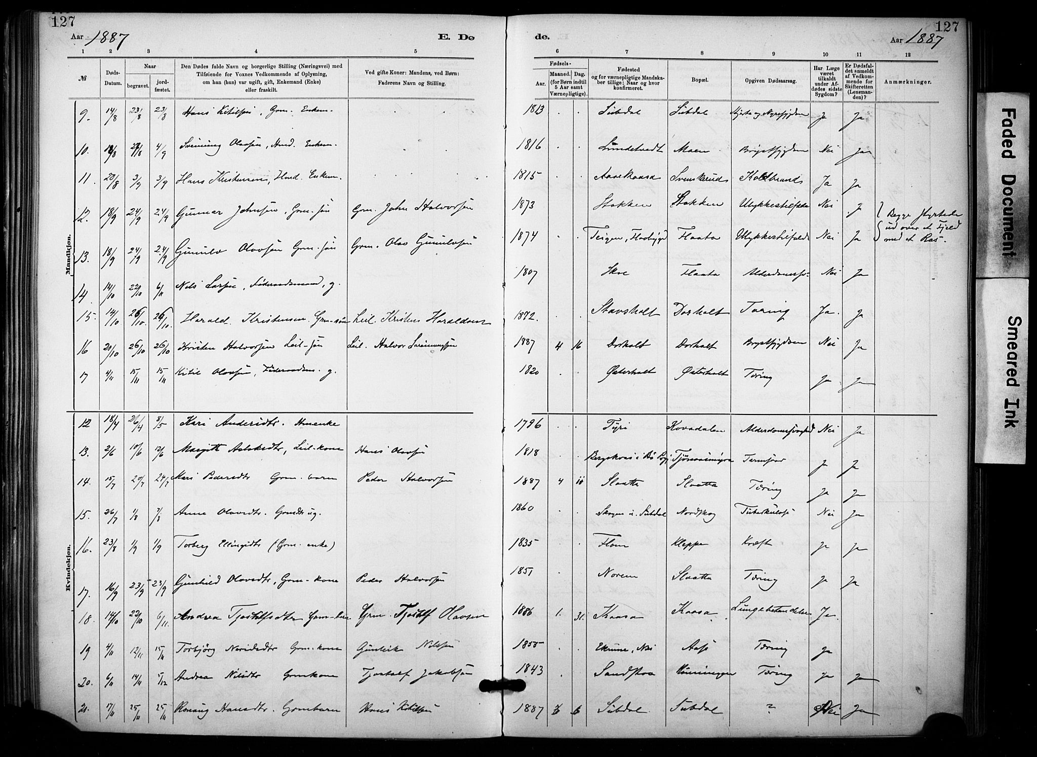 Lunde kirkebøker, SAKO/A-282/F/Fa/L0002: Parish register (official) no. I 2, 1884-1892, p. 127