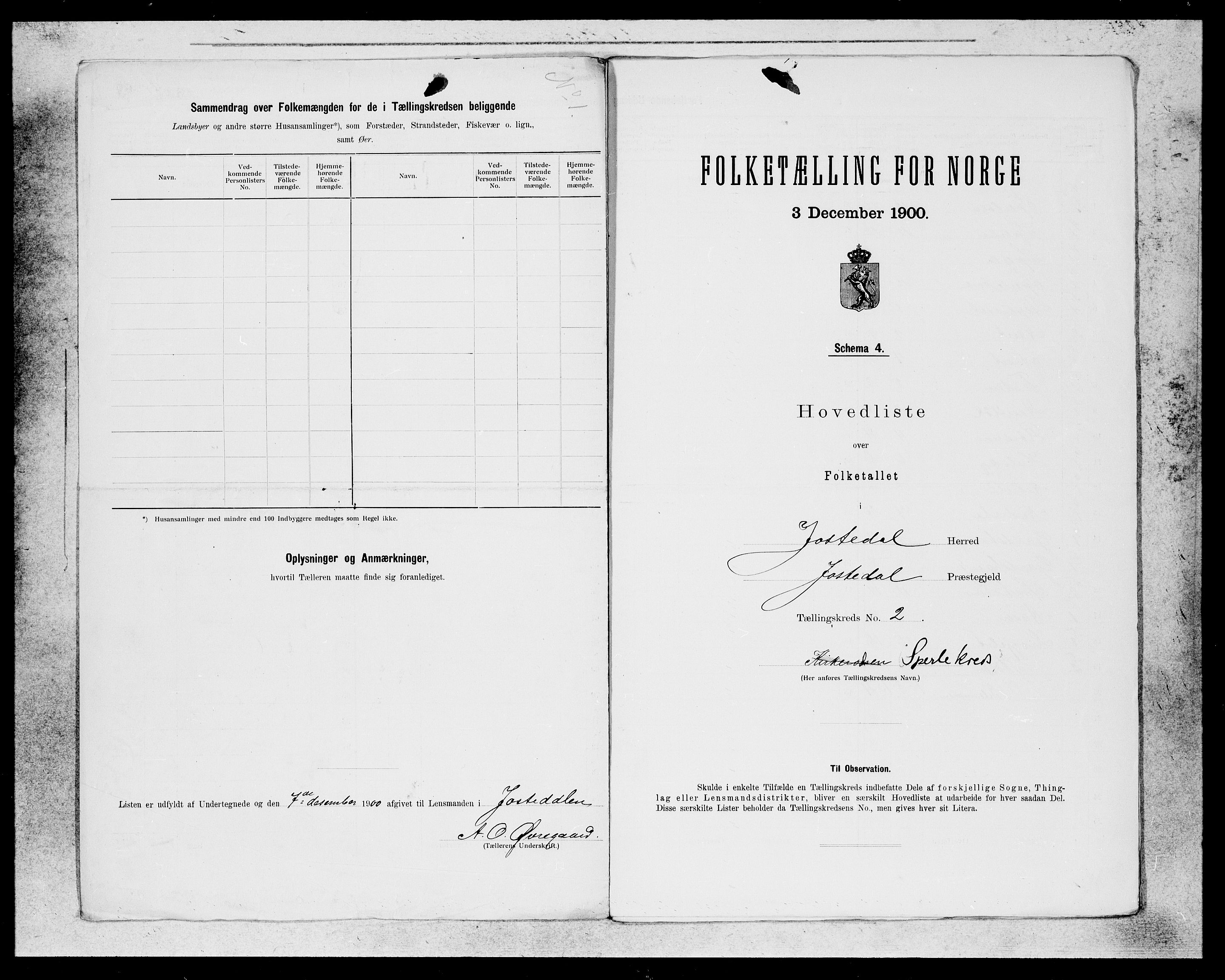 SAB, 1900 census for Jostedal, 1900, p. 3