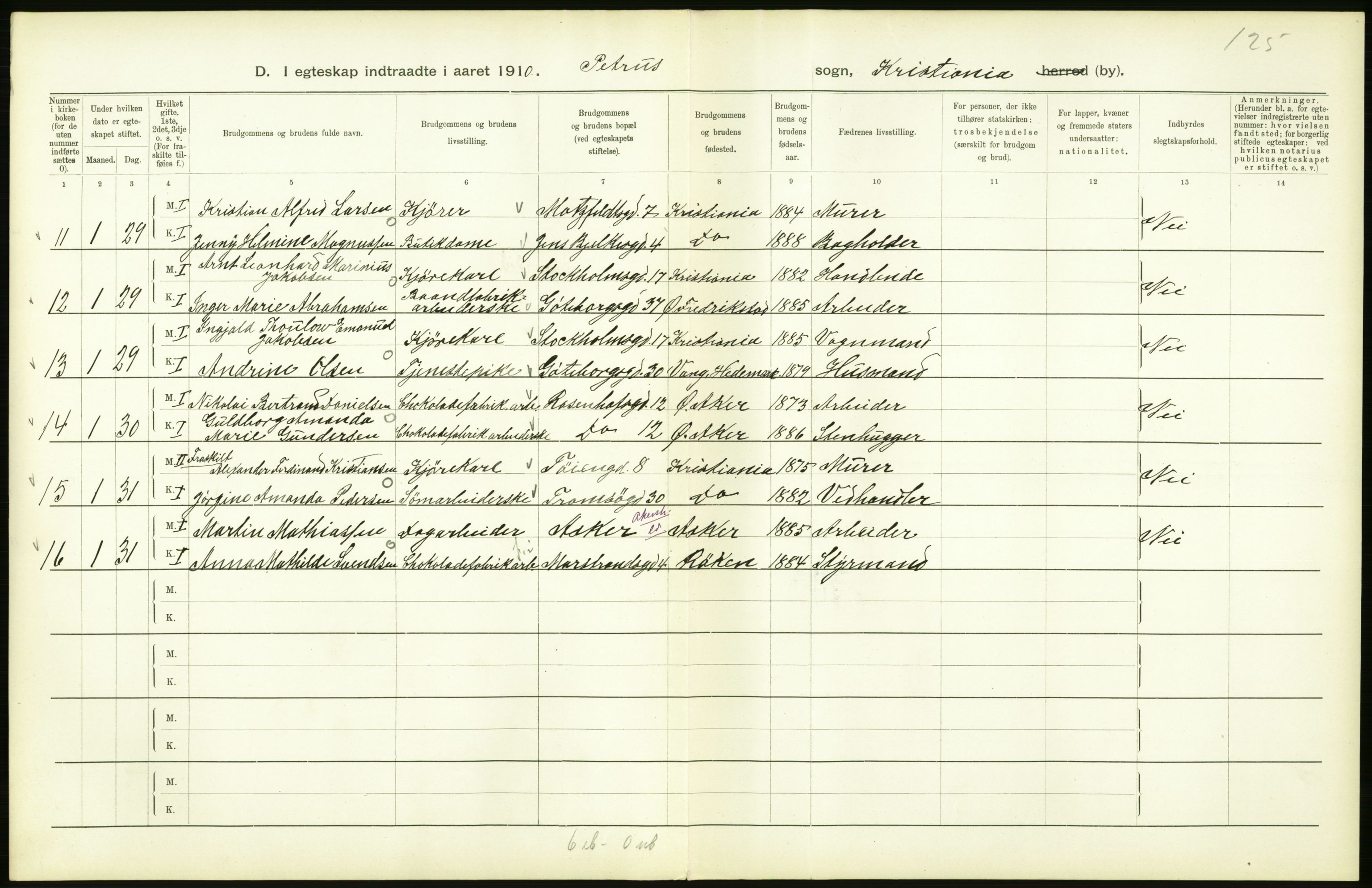 Statistisk sentralbyrå, Sosiodemografiske emner, Befolkning, AV/RA-S-2228/D/Df/Dfa/Dfah/L0009: Kristiania: Gifte og dødfødte., 1910, p. 238