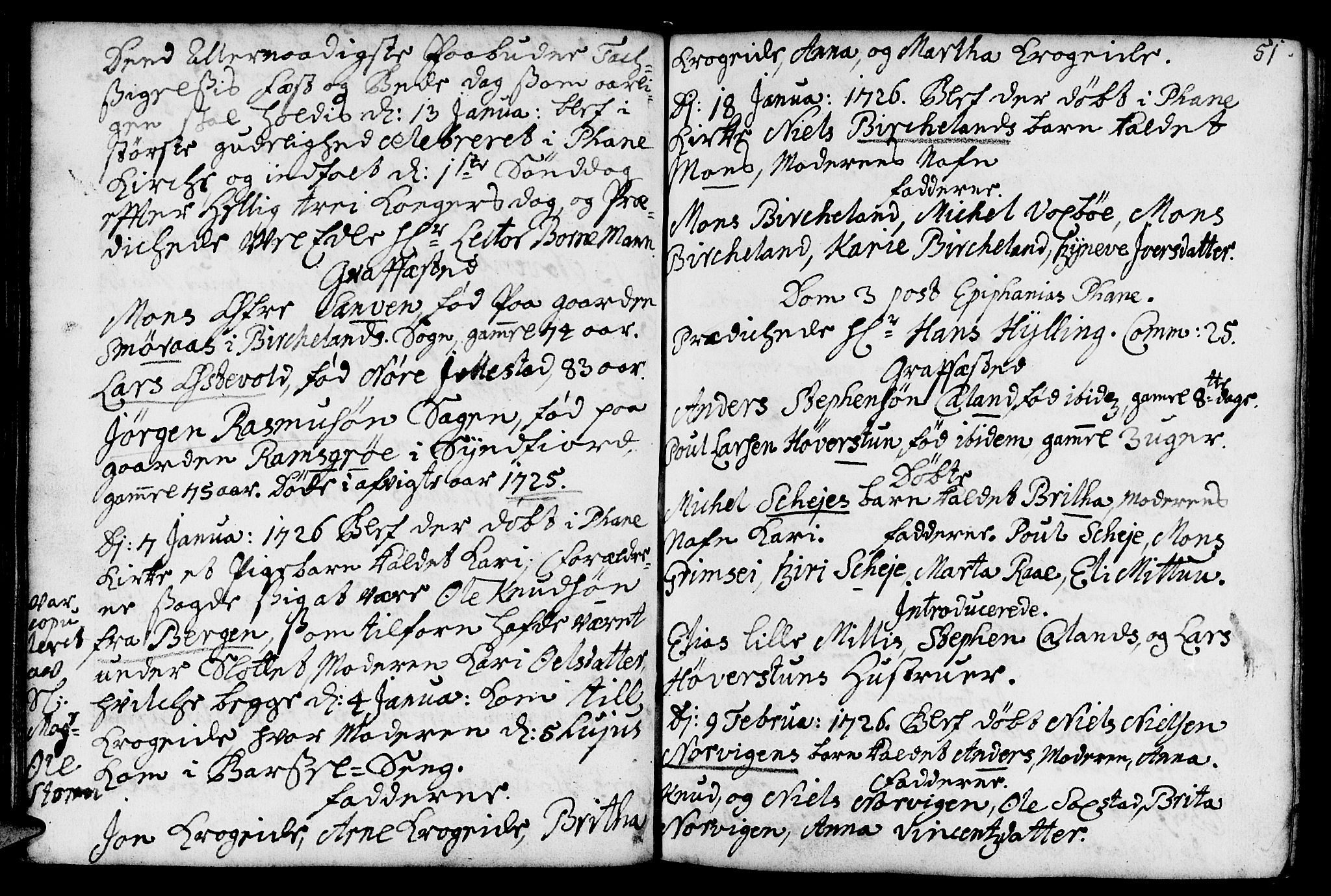 Fana Sokneprestembete, AV/SAB-A-75101/H/Haa/Haaa/L0002: Parish register (official) no. A 2, 1719-1735, p. 51