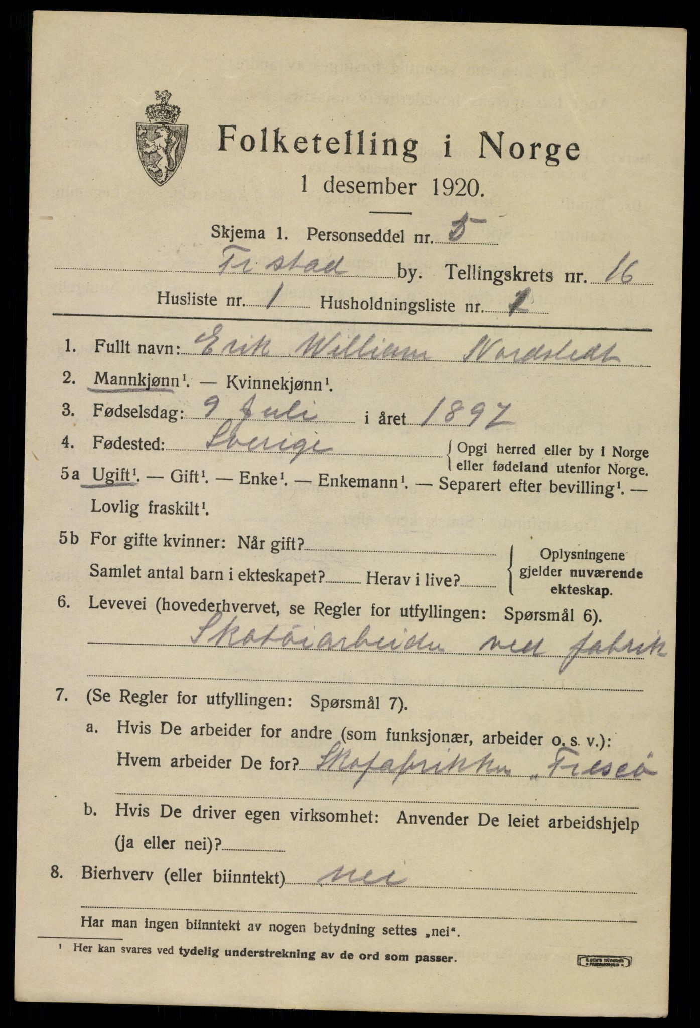 SAO, 1920 census for Fredrikstad, 1920, p. 37053