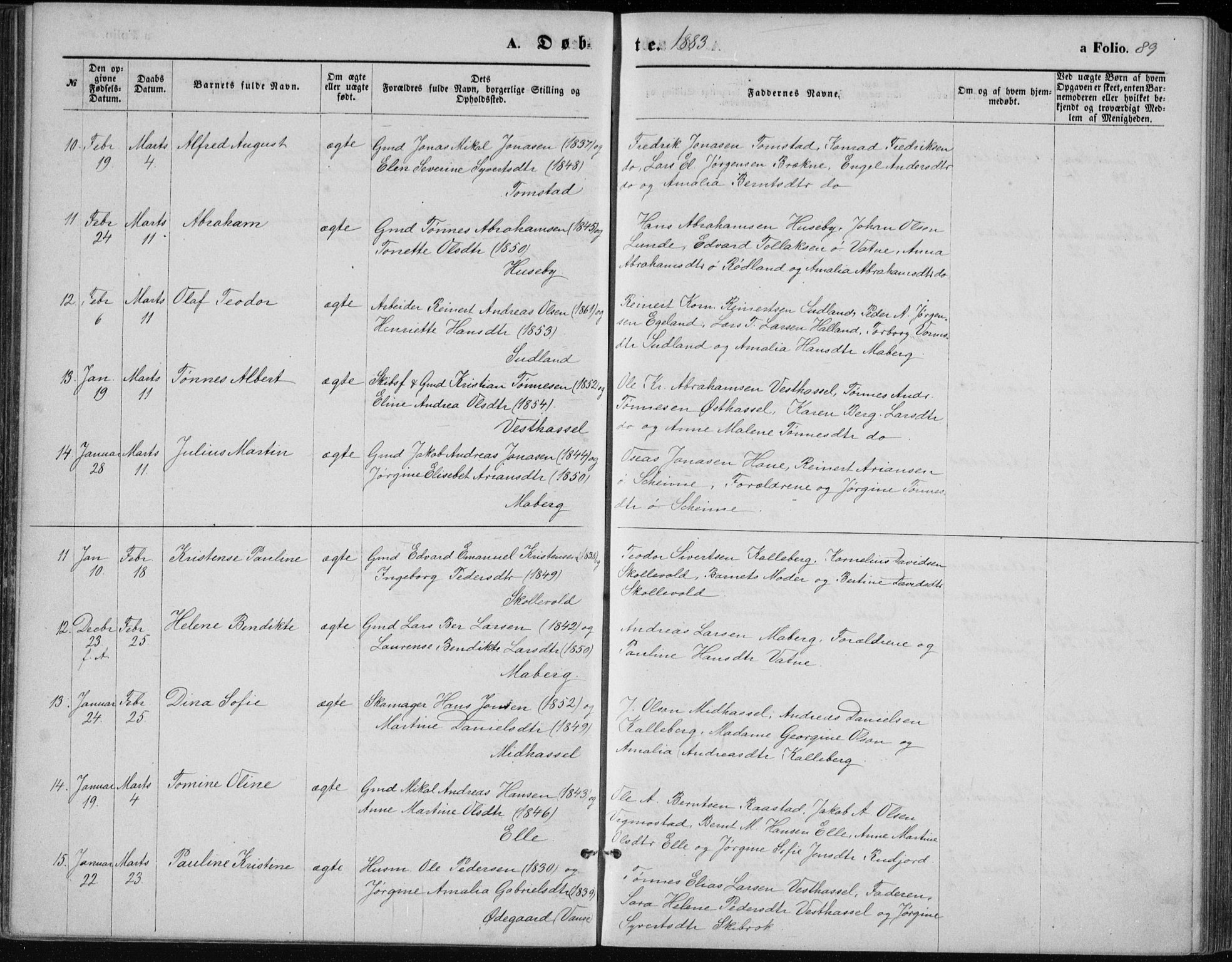 Lista sokneprestkontor, AV/SAK-1111-0027/F/Fb/L0004: Parish register (copy) no. B 4, 1877-1891, p. 89