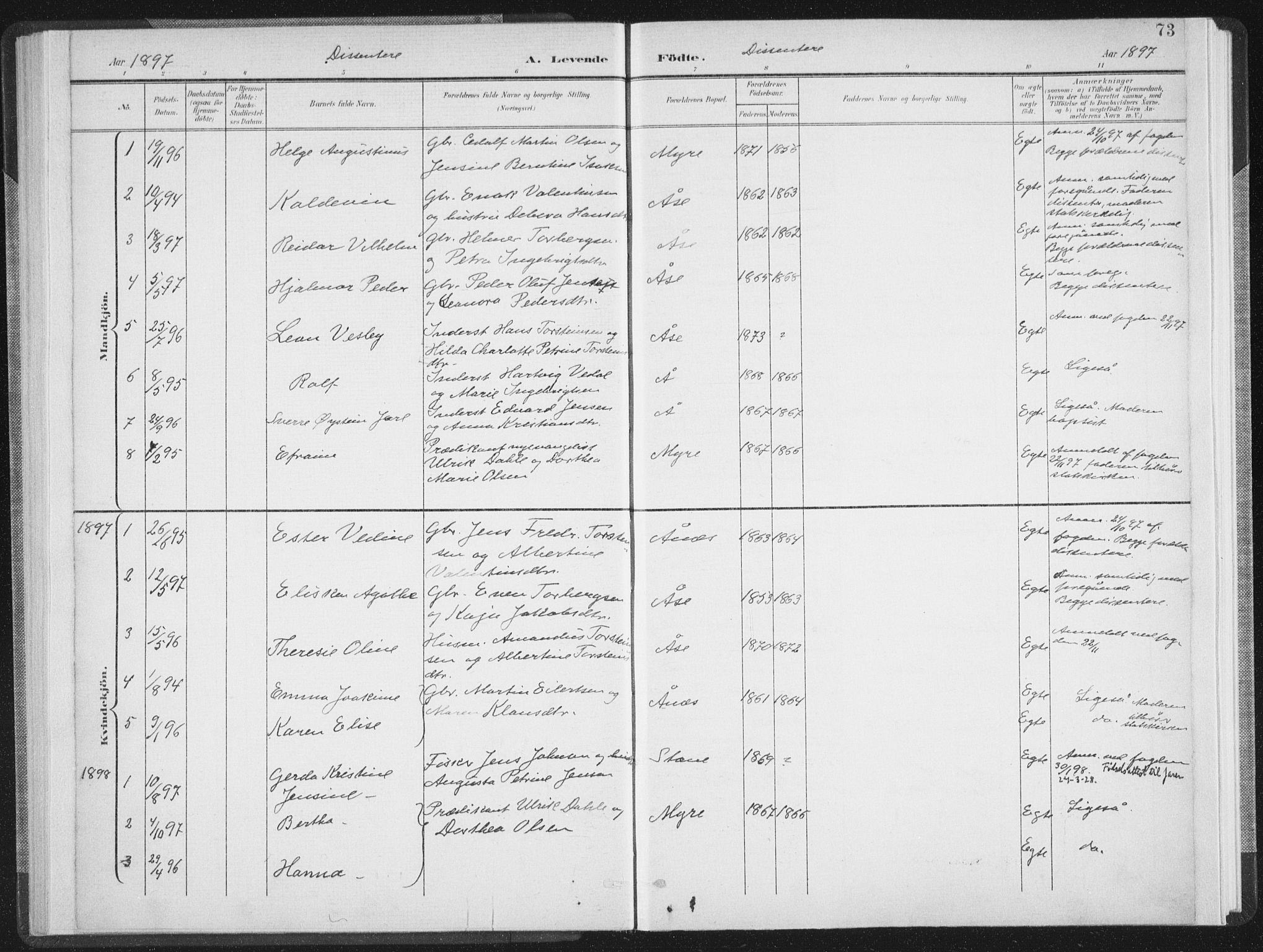 Ministerialprotokoller, klokkerbøker og fødselsregistre - Nordland, SAT/A-1459/897/L1400: Parish register (official) no. 897A07, 1897-1908, p. 73