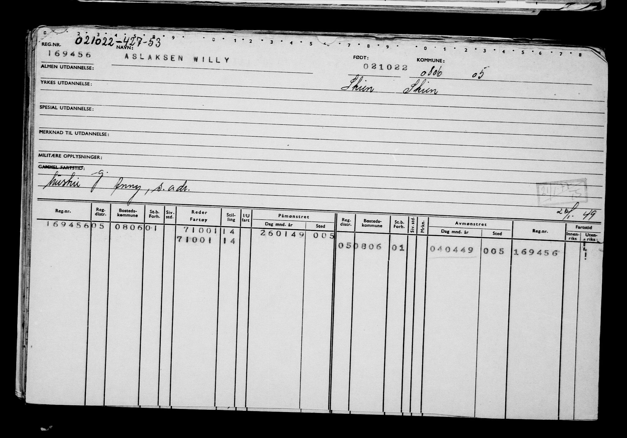 Direktoratet for sjømenn, AV/RA-S-3545/G/Gb/L0211: Hovedkort, 1922, p. 23