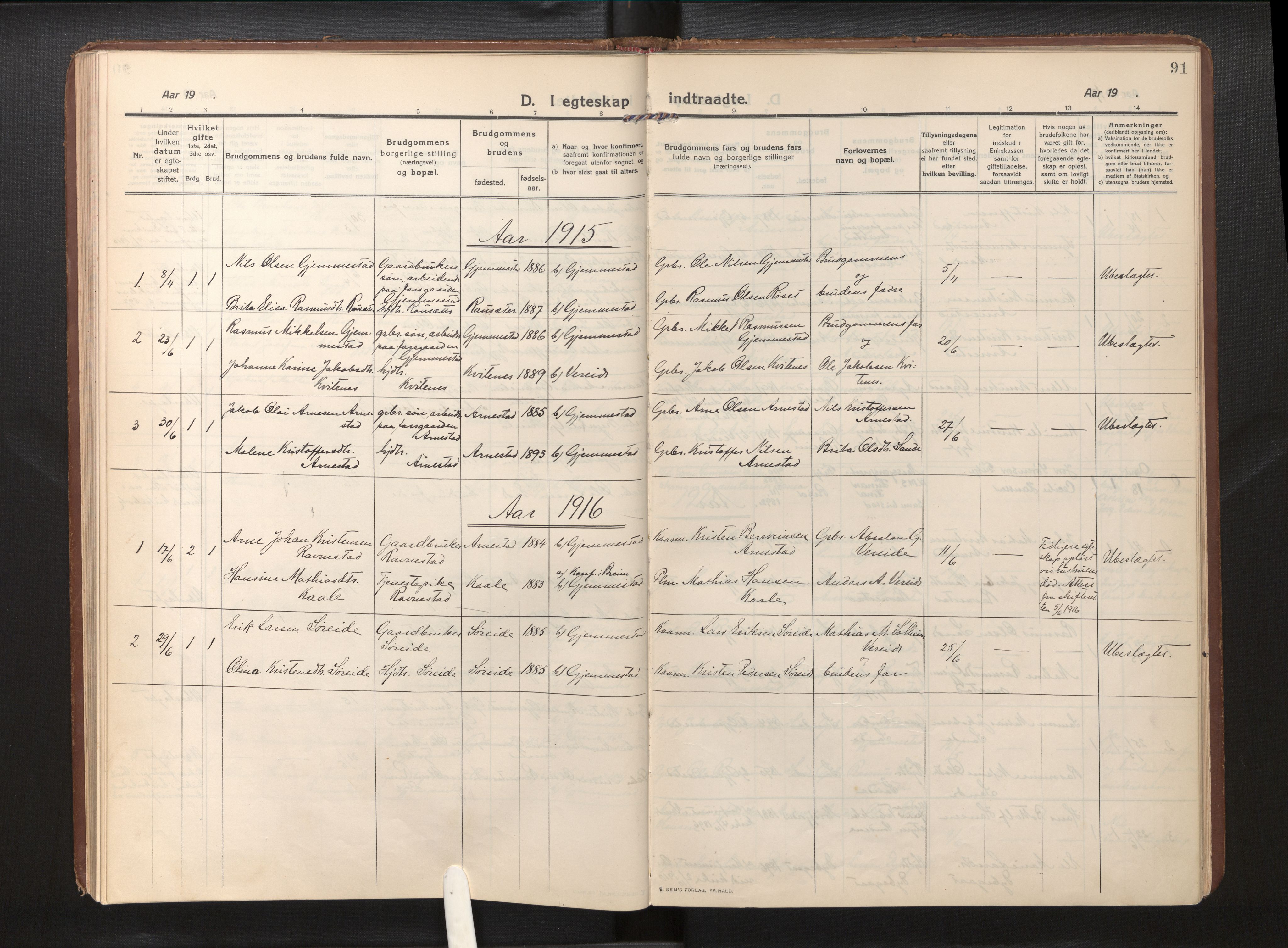 Gloppen sokneprestembete, AV/SAB-A-80101/H/Haa/Haad/L0002: Parish register (official) no. D 2, 1911-1925, p. 90b-91a