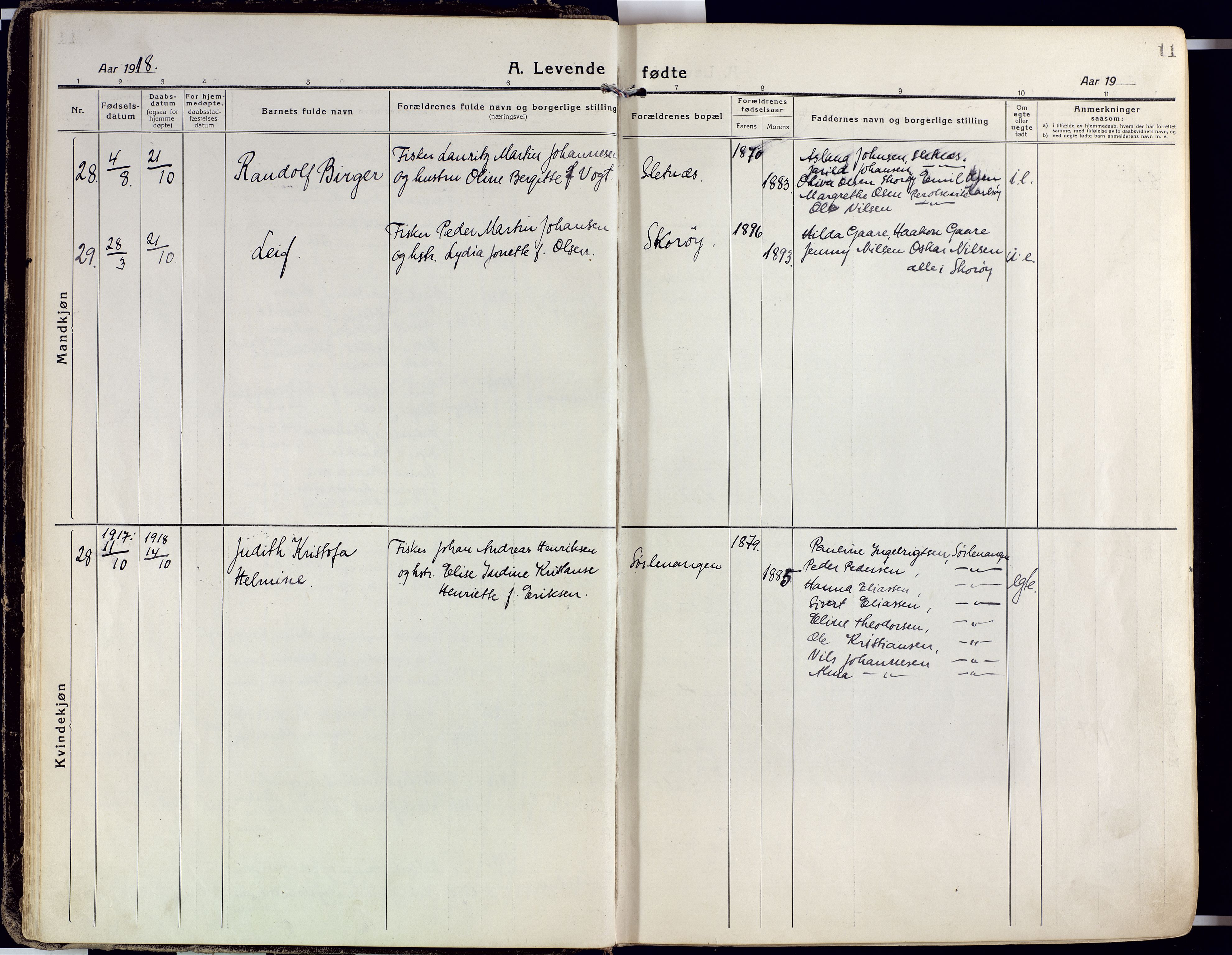 Karlsøy sokneprestembete, AV/SATØ-S-1299/H/Ha/Haa/L0015kirke: Parish register (official) no. 15, 1918-1929, p. 11