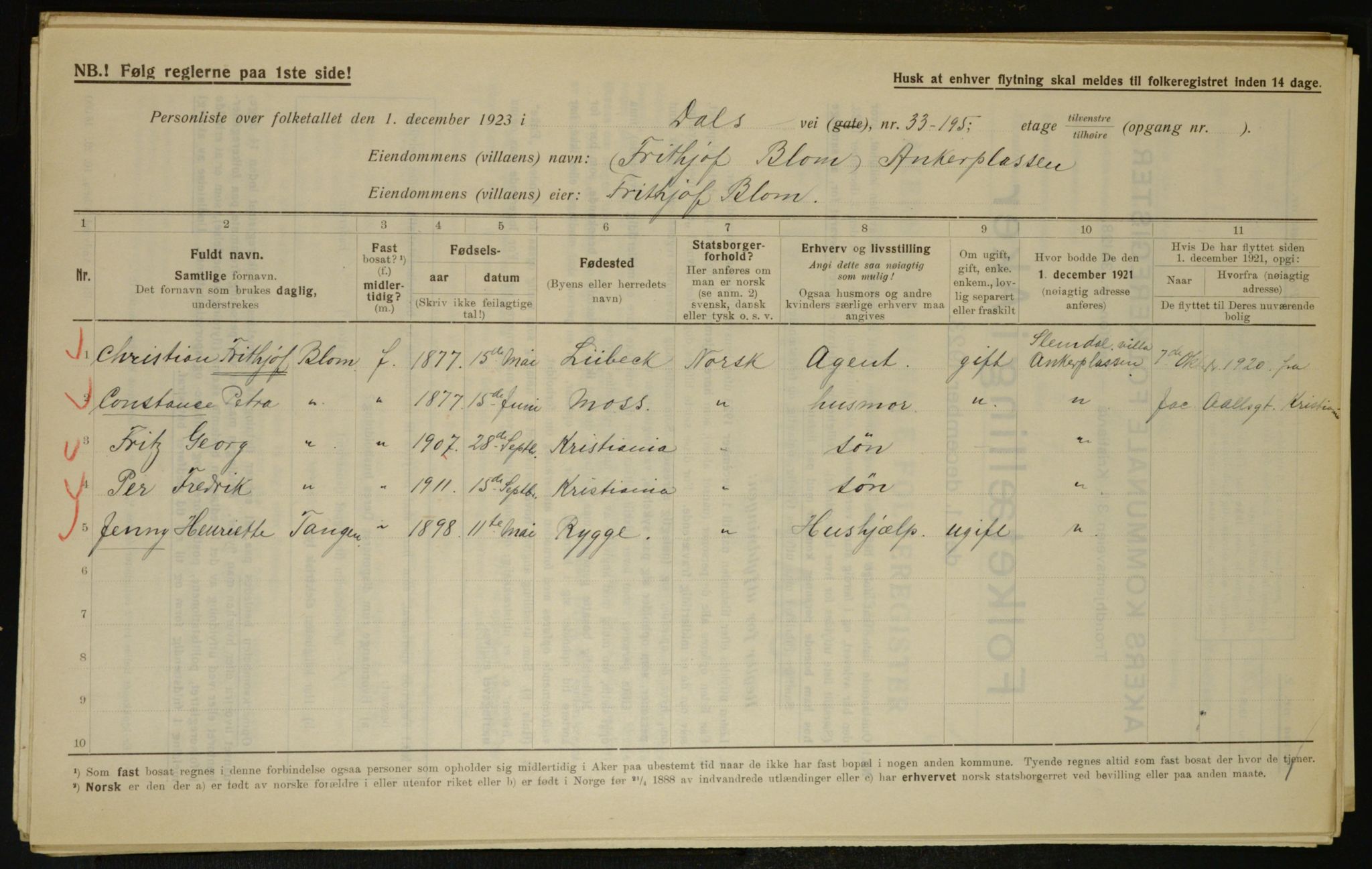 , Municipal Census 1923 for Aker, 1923, p. 8857