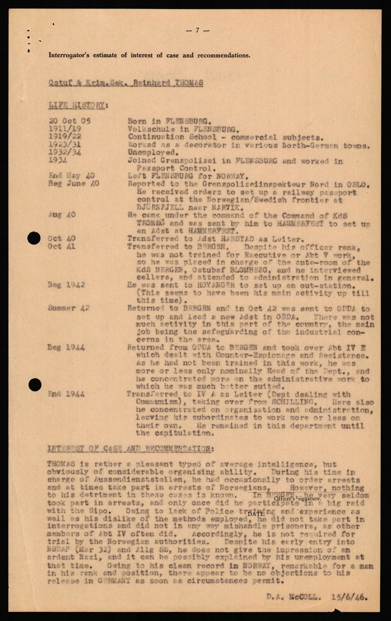 Forsvaret, Forsvarets overkommando II, RA/RAFA-3915/D/Db/L0033: CI Questionaires. Tyske okkupasjonsstyrker i Norge. Tyskere., 1945-1946, p. 485