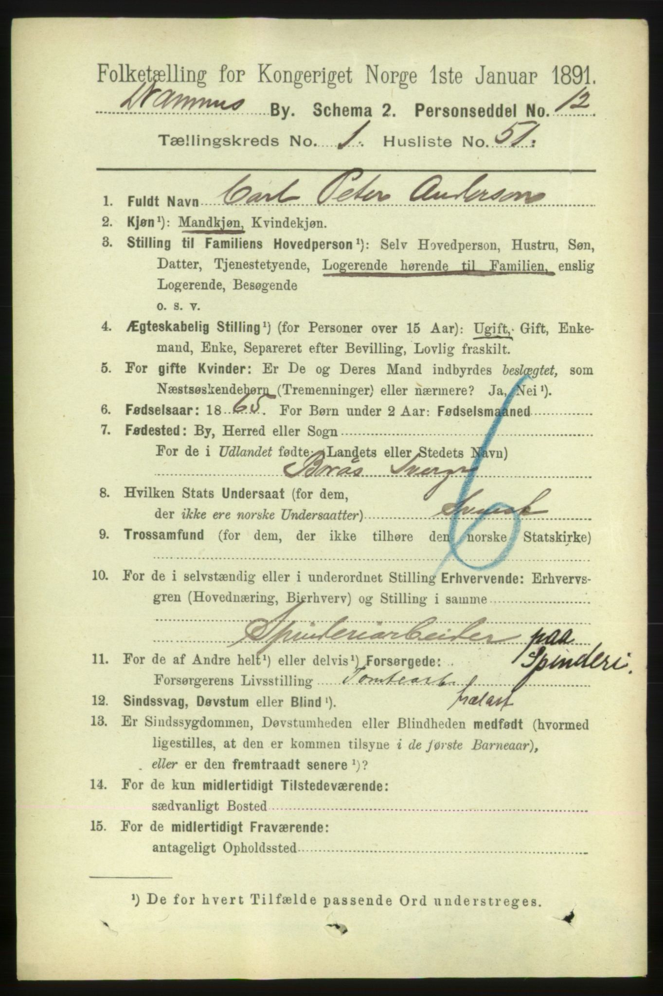 RA, 1891 census for 0602 Drammen, 1891, p. 4250