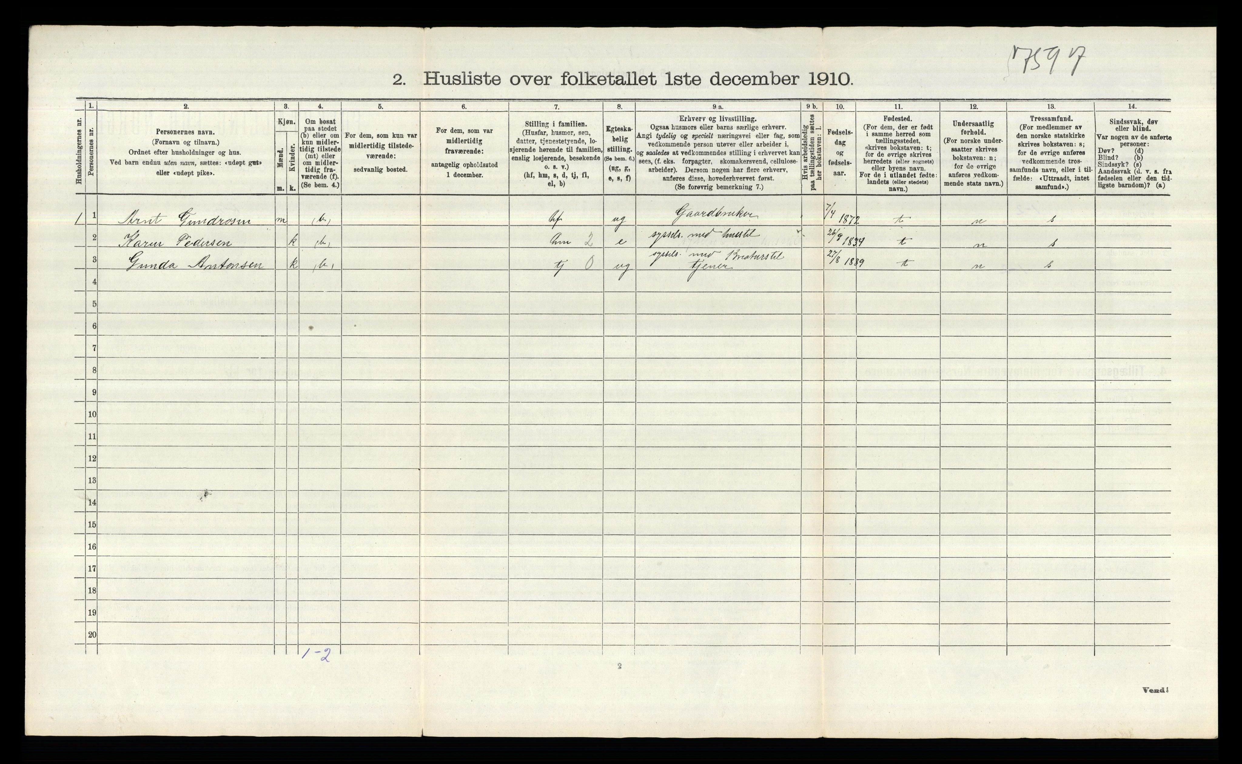 RA, 1910 census for Tune, 1910, p. 2351