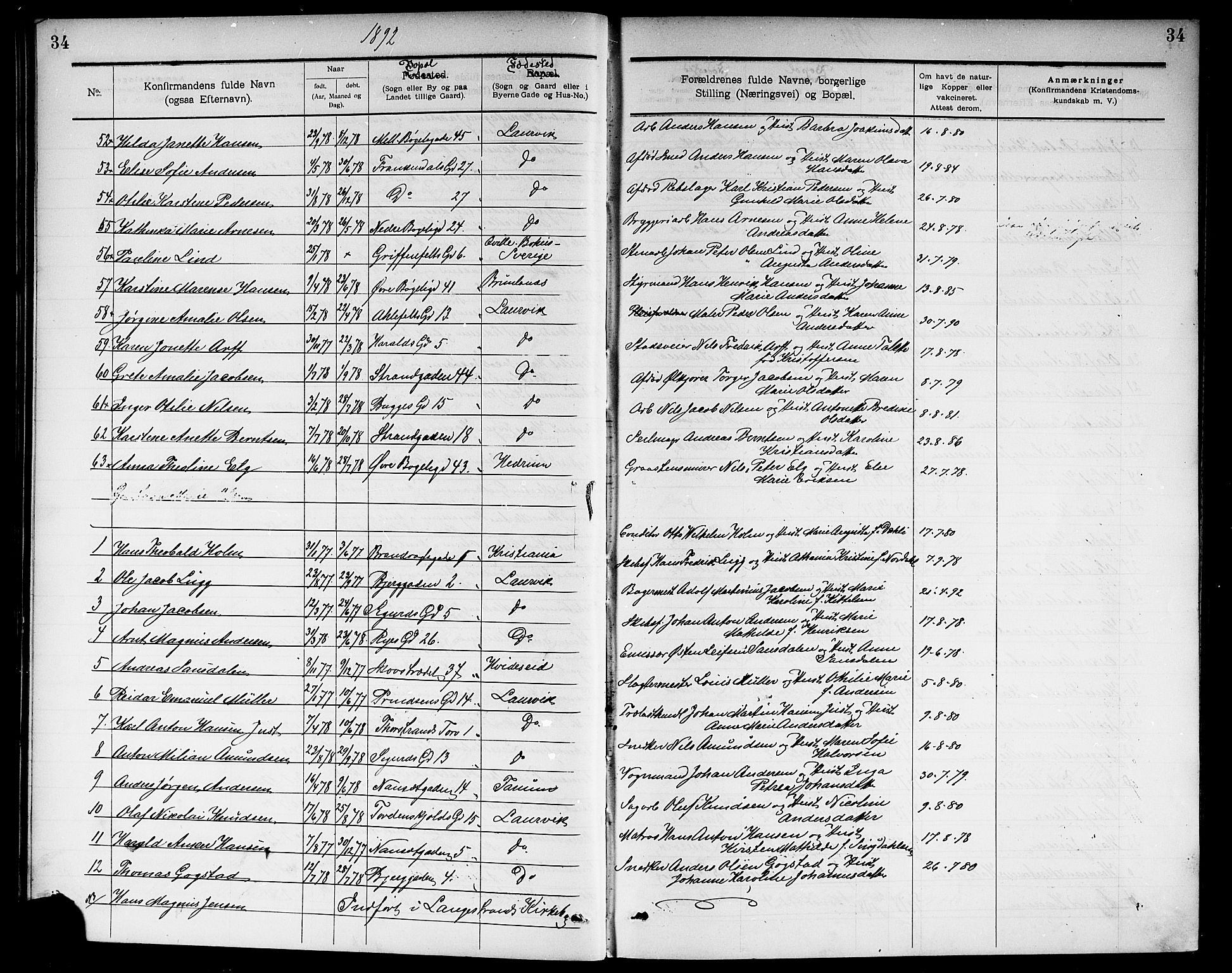 Larvik kirkebøker, AV/SAKO-A-352/G/Ga/L0006: Parish register (copy) no. I 6, 1888-1917, p. 34