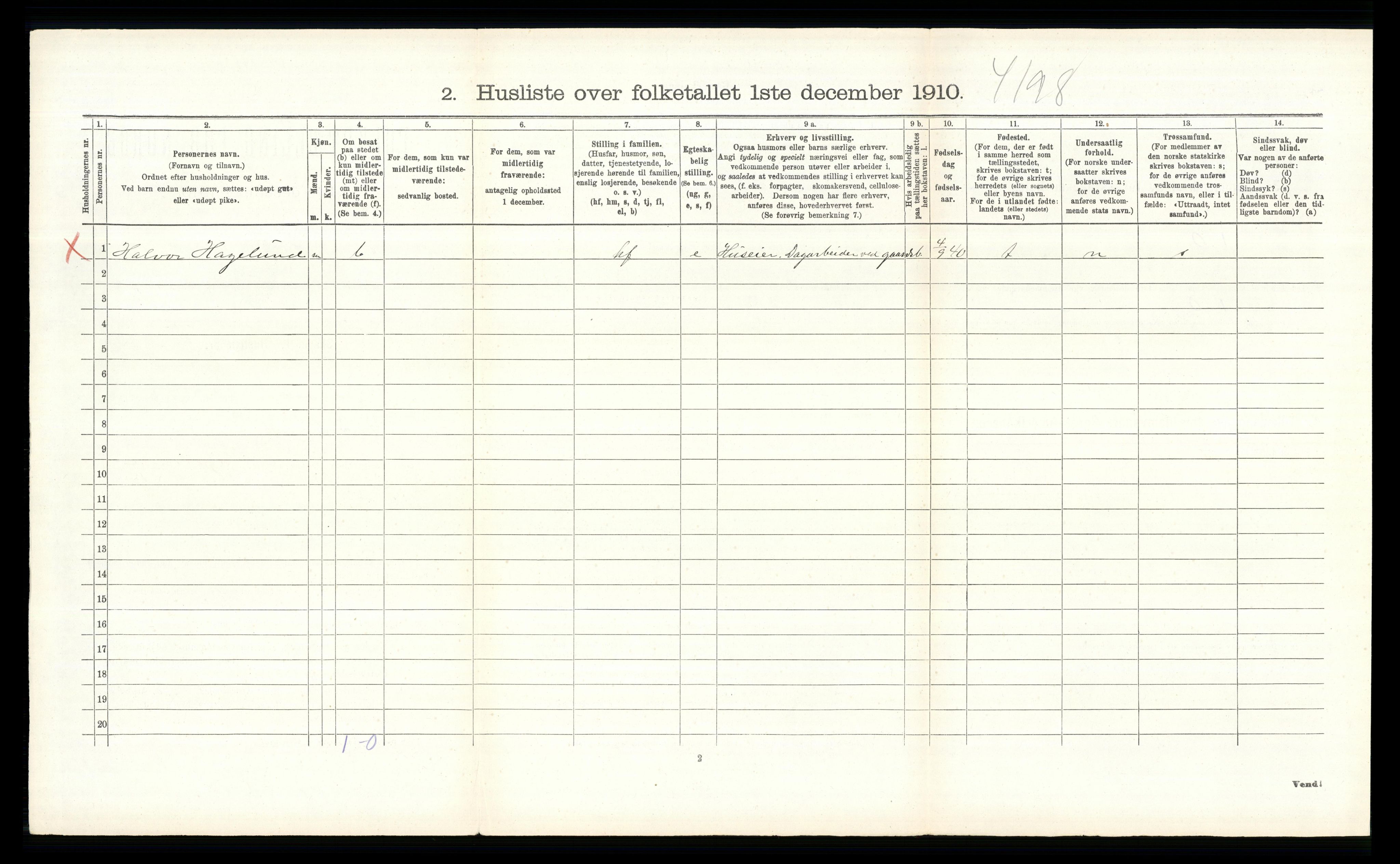 RA, 1910 census for Ringsaker, 1910, p. 1110