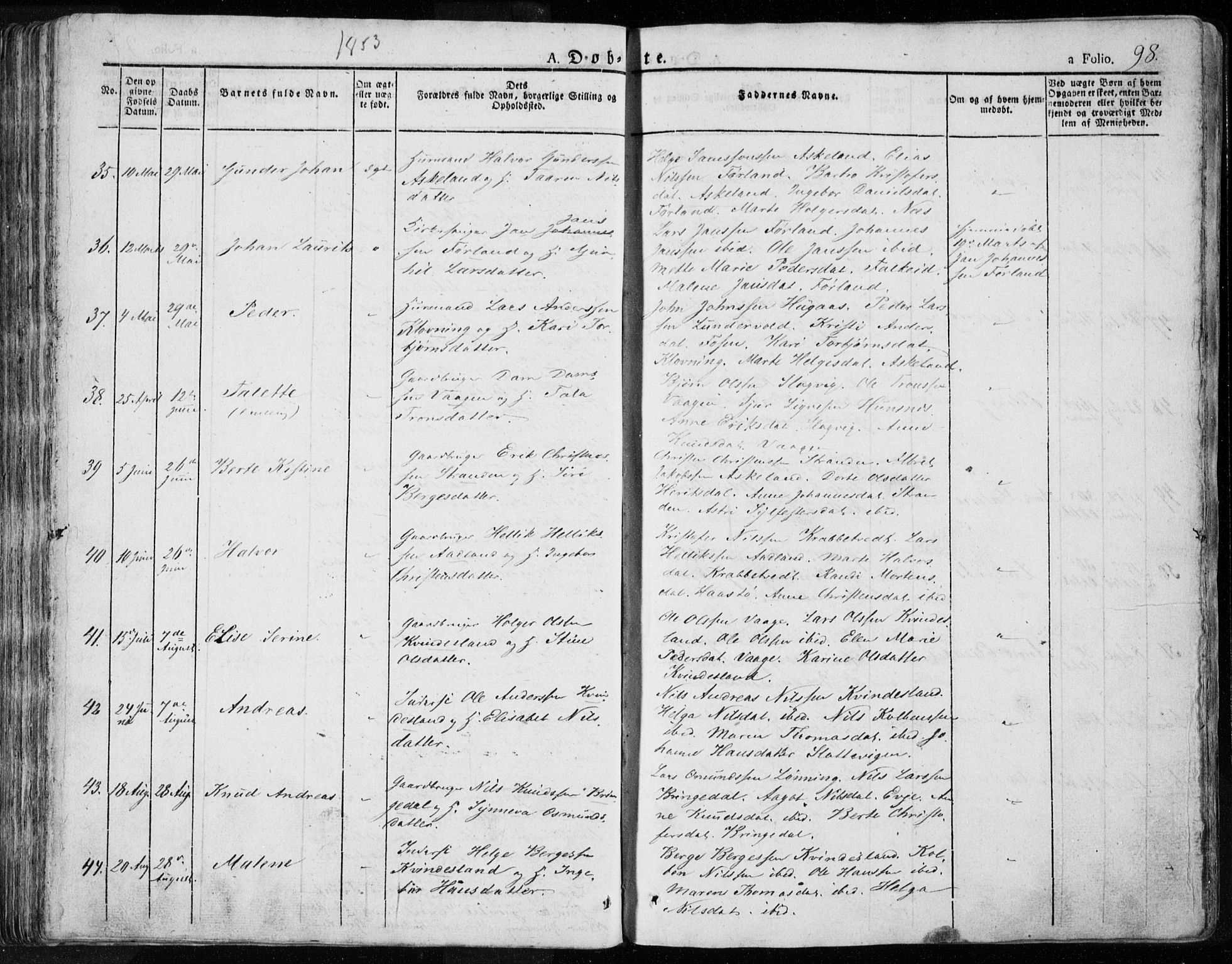 Tysvær sokneprestkontor, SAST/A -101864/H/Ha/Haa/L0001: Parish register (official) no. A 1.1, 1831-1856, p. 98