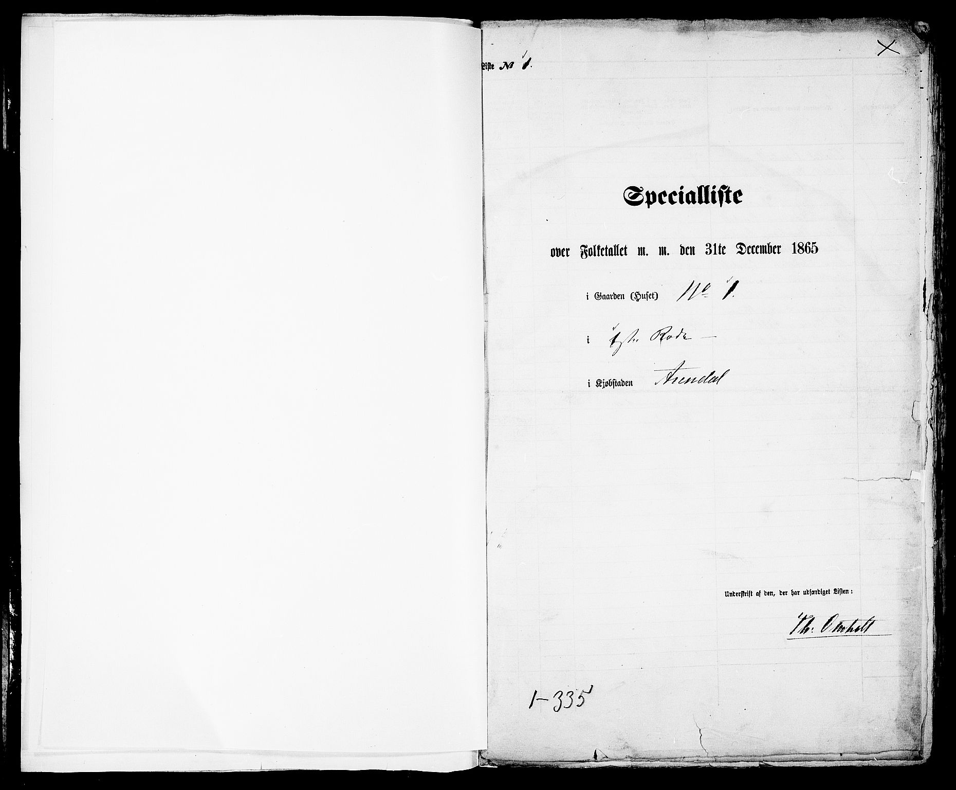 RA, 1865 census for Arendal, 1865, p. 3