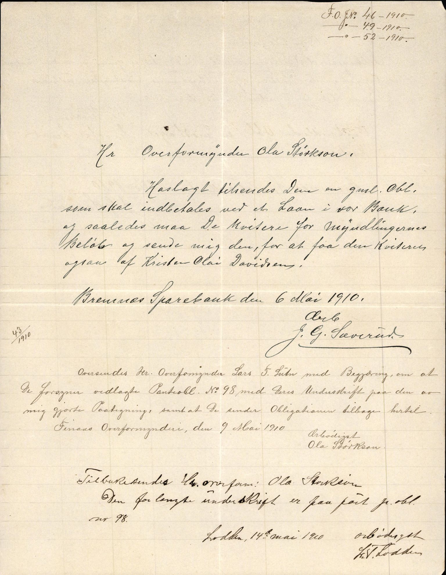 Finnaas kommune. Overformynderiet, IKAH/1218a-812/D/Da/Daa/L0002/0004: Kronologisk ordna korrespondanse / Kronologisk ordna korrespondanse, 1910-1913, p. 25
