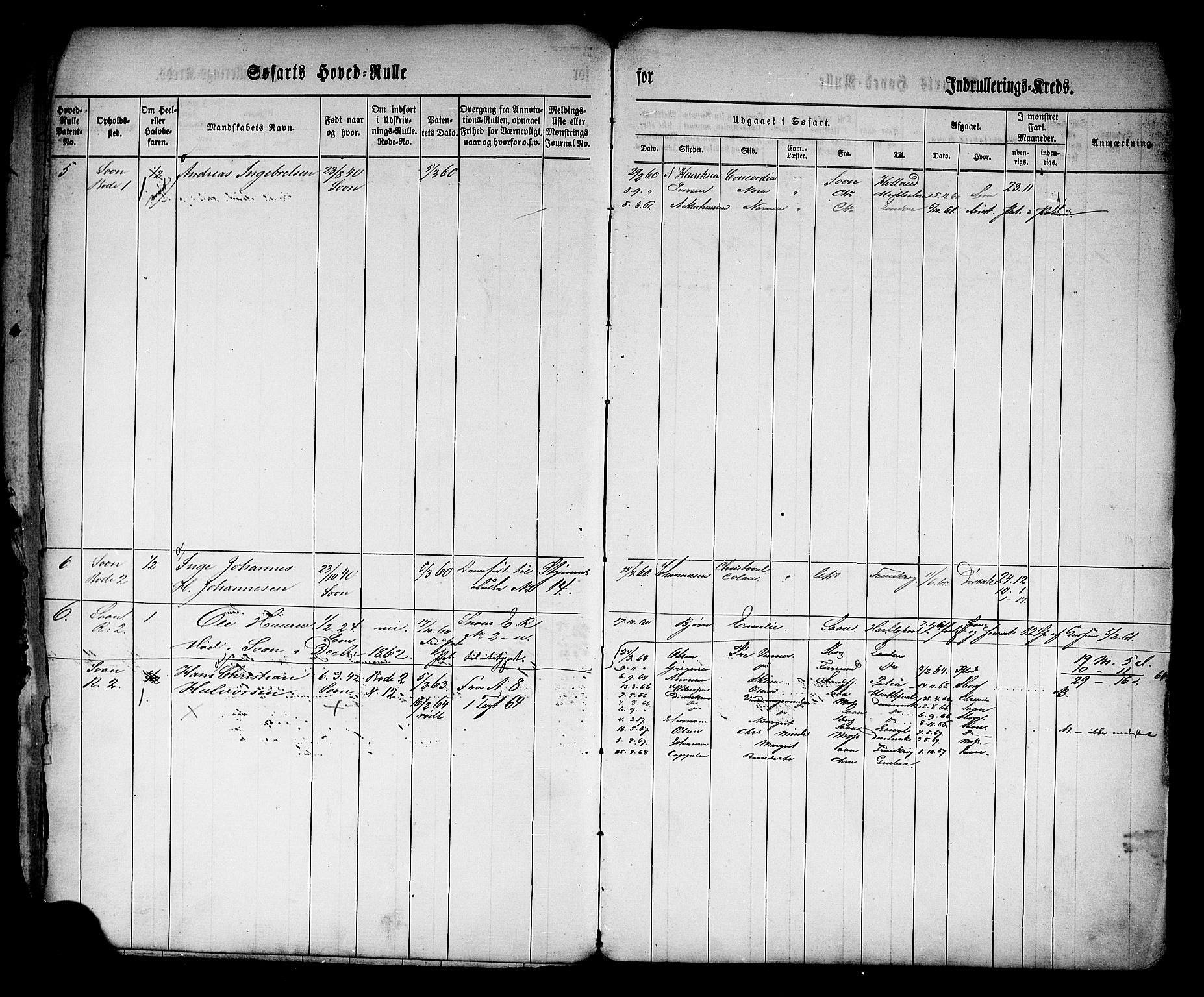 Son mønstringskontor, SAO/A-10569e/F/Fc/Fcb/L0001: Hovedrulle, 1860-1868, p. 5