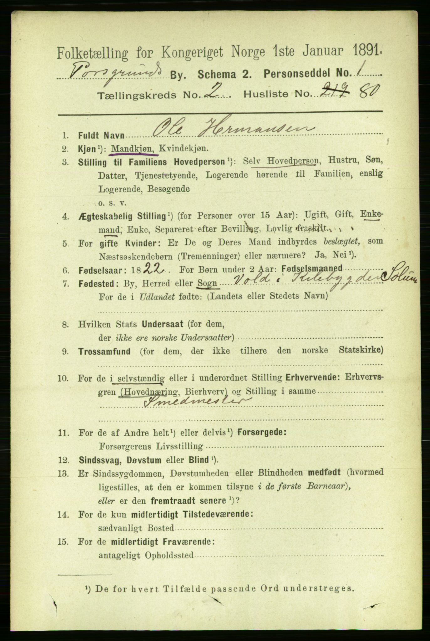 RA, 1891 census for 0805 Porsgrunn, 1891, p. 2771