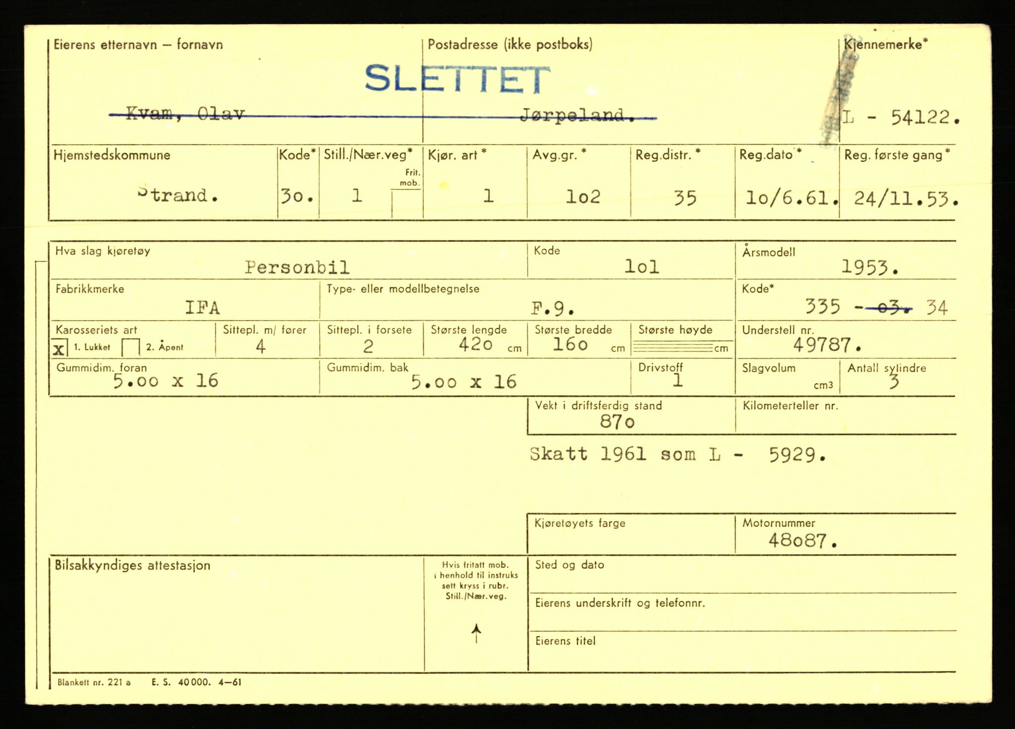 Stavanger trafikkstasjon, AV/SAST-A-101942/0/F/L0053: L-52900 - L-54199, 1930-1971, p. 2701