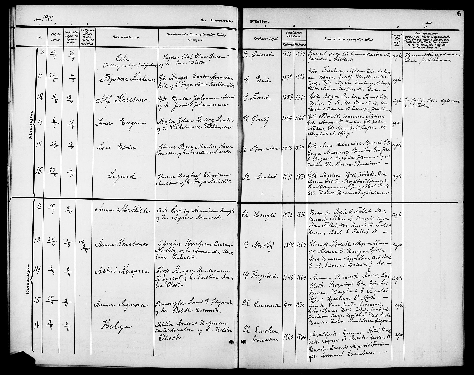 Aurskog prestekontor Kirkebøker, SAO/A-10304a/G/Gb/L0002: Parish register (copy) no. II 2, 1901-1926, p. 6