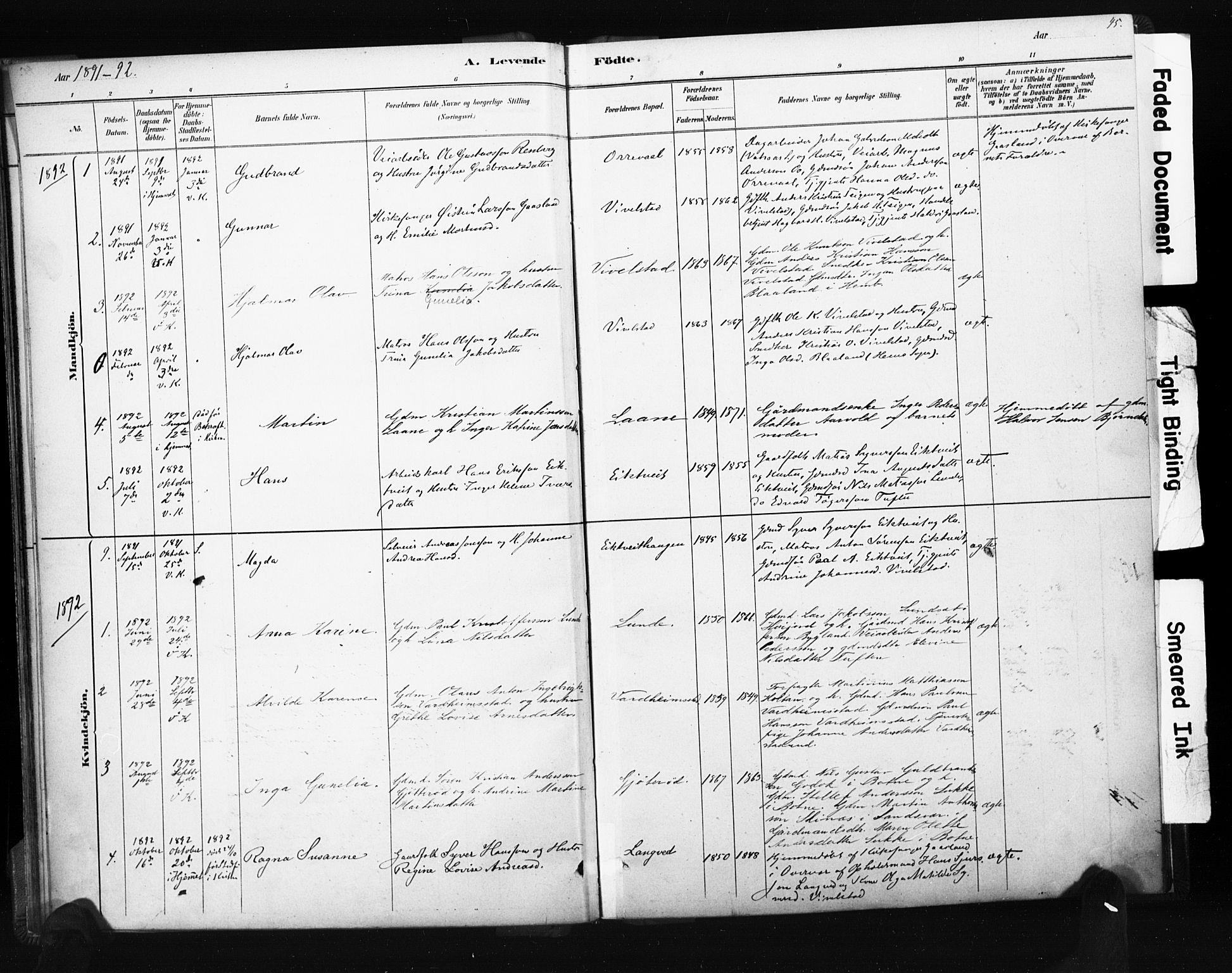 Ramnes kirkebøker, SAKO/A-314/F/Fc/L0001: Parish register (official) no. III 1, 1878-1899, p. 44-45