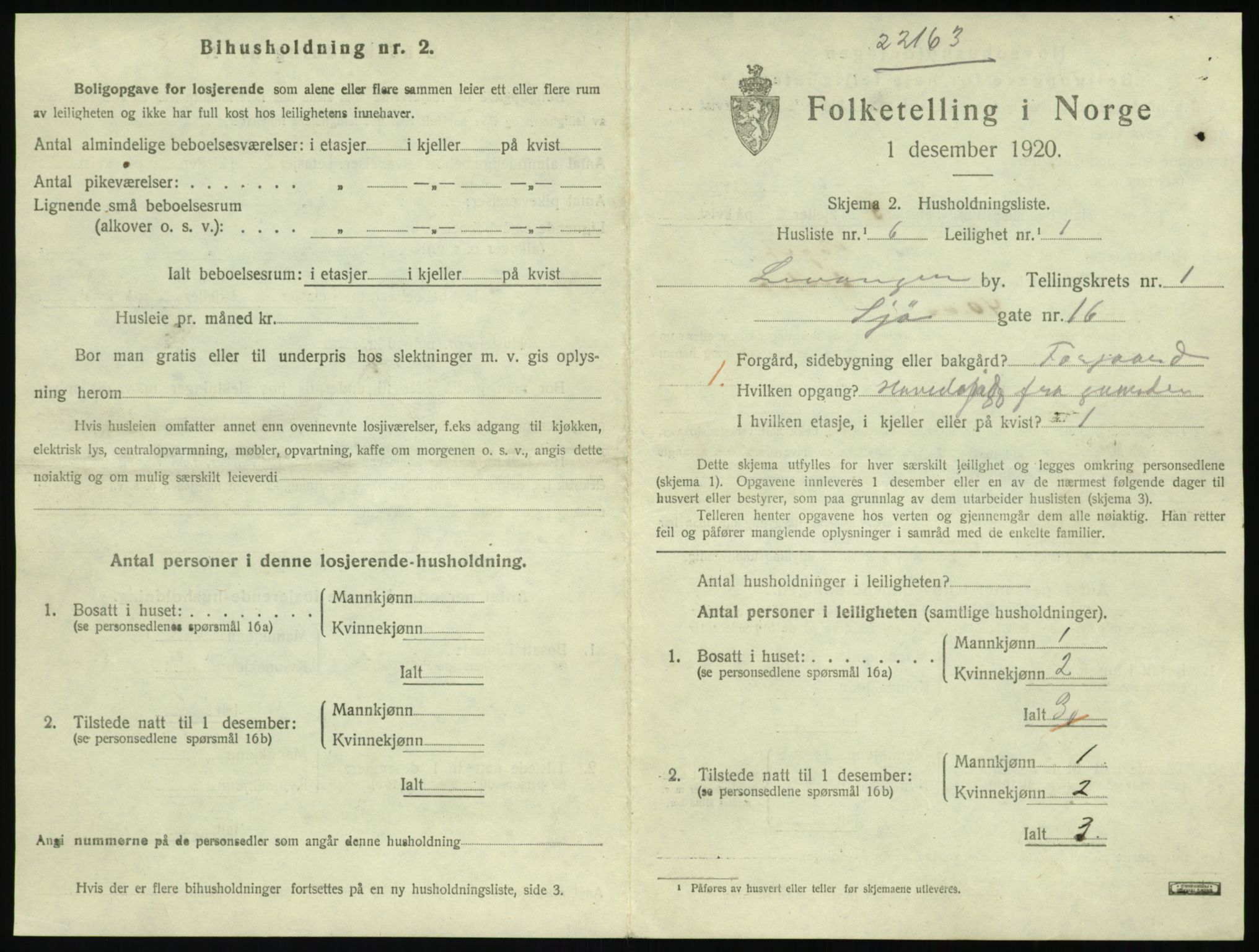 SAT, 1920 census for Levanger town, 1920, p. 476