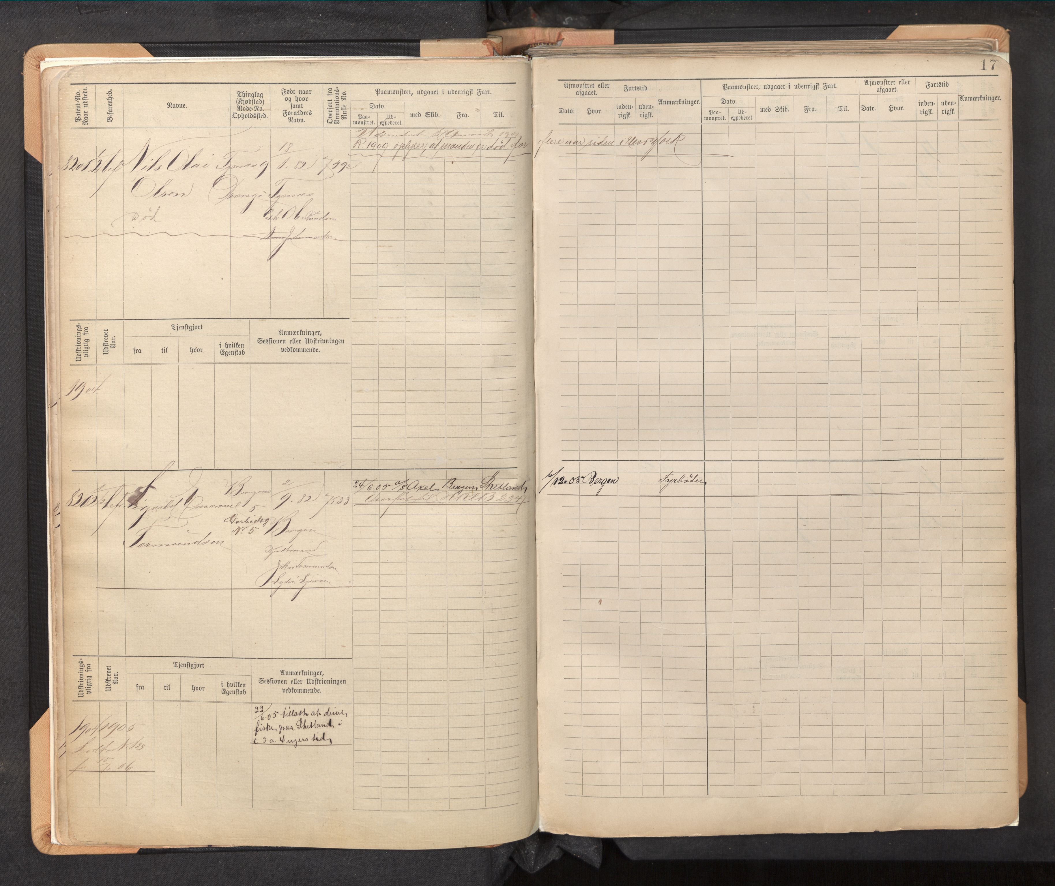 Innrulleringssjefen i Bergen, AV/SAB-A-100050/F/Fc/L0013: Sjøfartshovedrulle, nr. 8169 - 8766, 1900-1910, p. 17