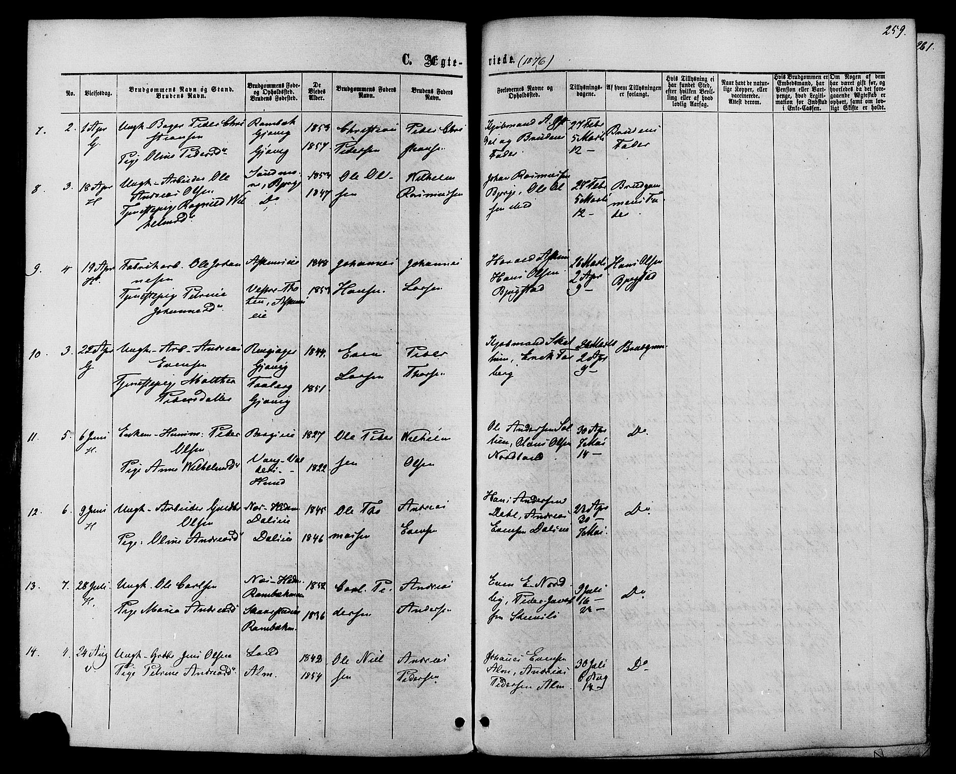 Vardal prestekontor, SAH/PREST-100/H/Ha/Haa/L0007: Parish register (official) no. 7, 1867-1878, p. 259