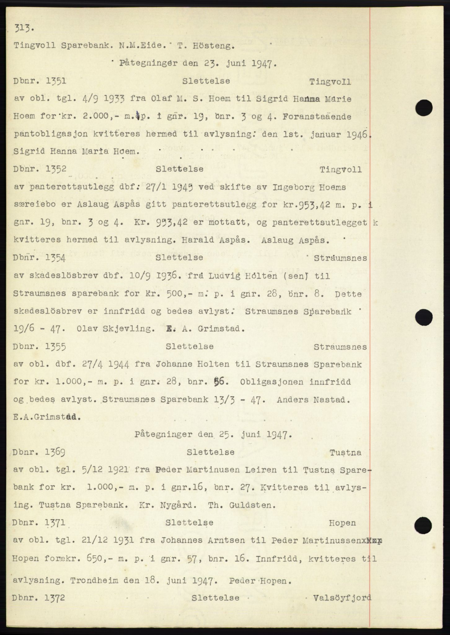 Nordmøre sorenskriveri, SAT/A-4132/1/2/2Ca: Mortgage book no. C82b, 1946-1951, Diary no: : 1351/1947