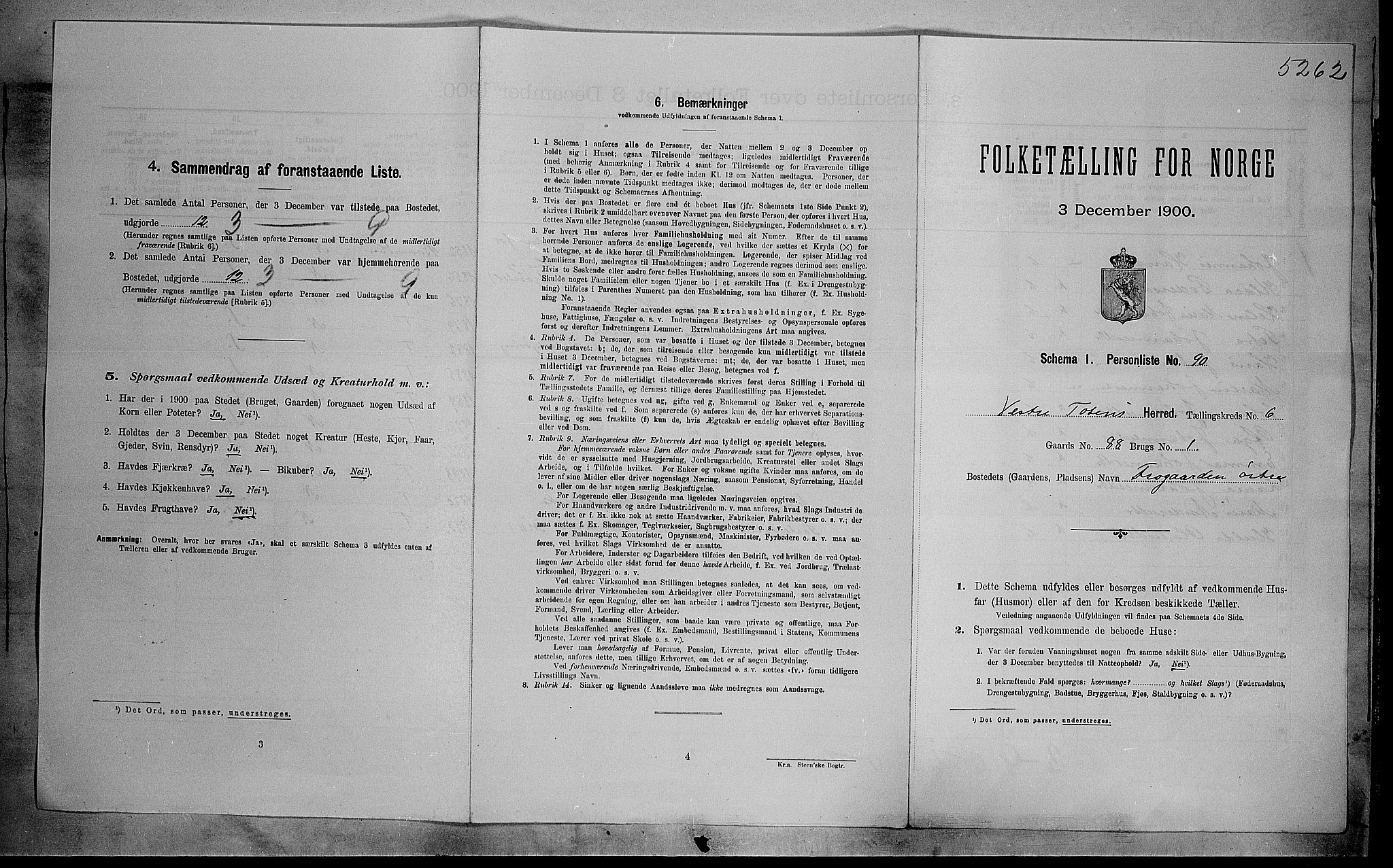 SAH, 1900 census for Vestre Toten, 1900, p. 1206