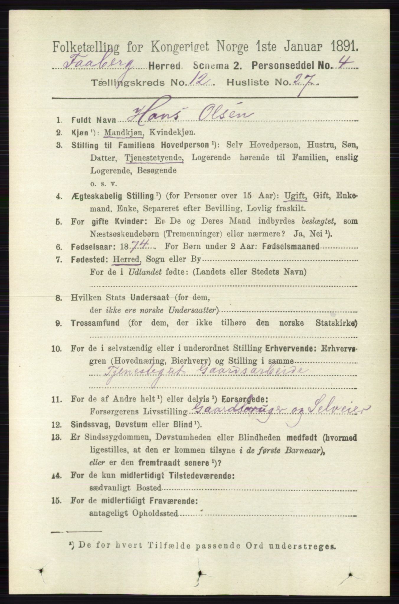 RA, 1891 census for 0524 Fåberg, 1891, p. 4908