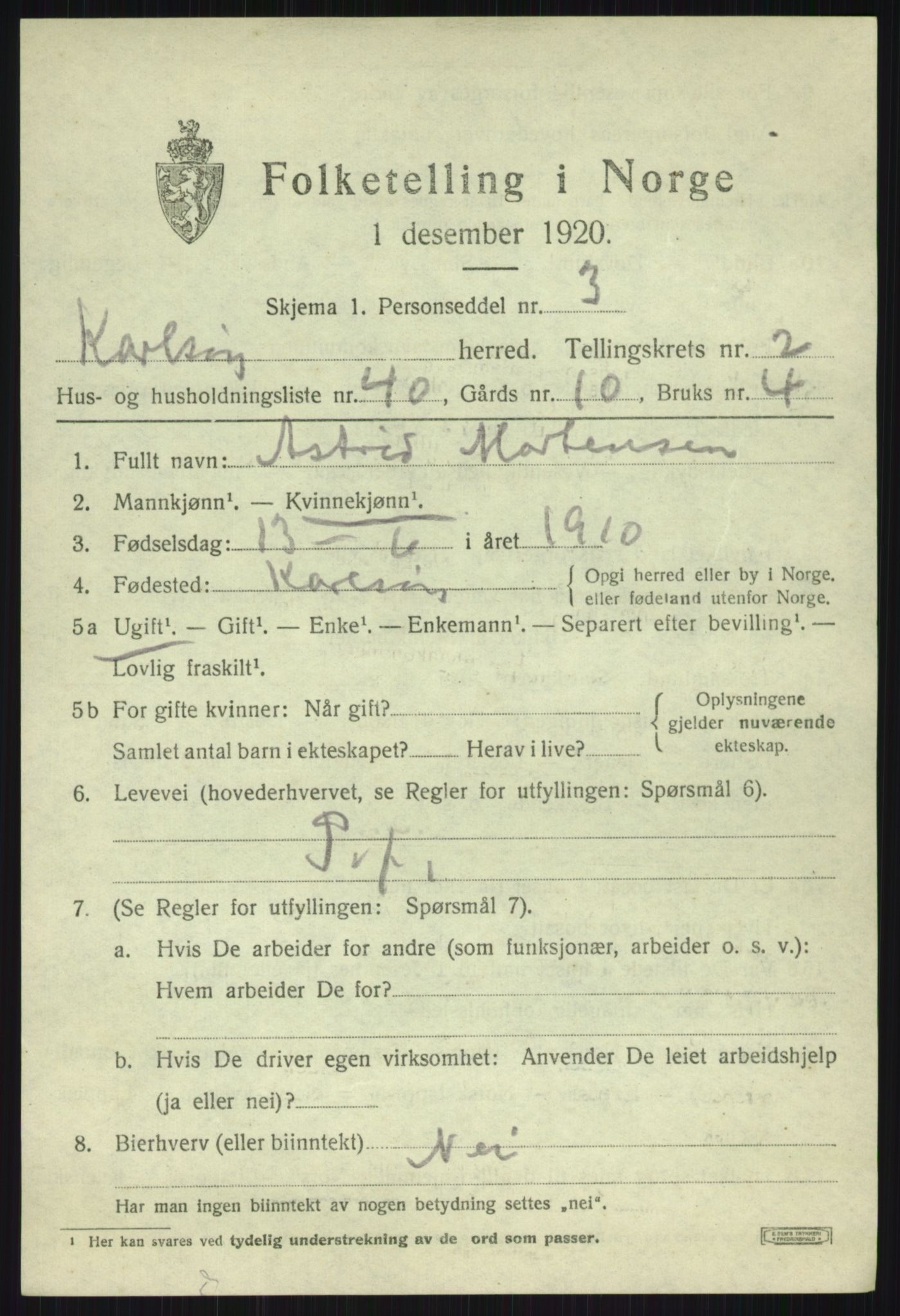 SATØ, 1920 census for Karlsøy, 1920, p. 1723