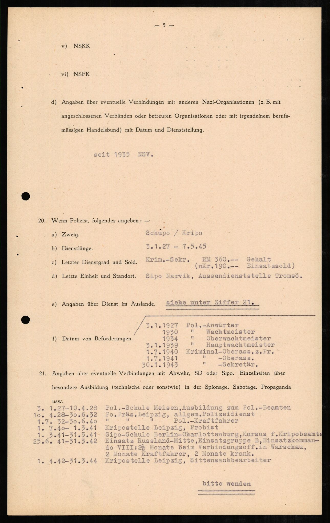 Forsvaret, Forsvarets overkommando II, RA/RAFA-3915/D/Db/L0003: CI Questionaires. Tyske okkupasjonsstyrker i Norge. Tyskere., 1945-1946, p. 509