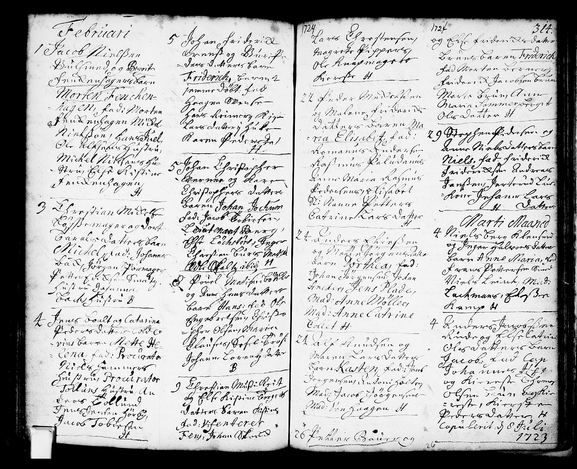 Oslo domkirke Kirkebøker, AV/SAO-A-10752/F/Fa/L0002: Parish register (official) no. 2, 1705-1730, p. 314