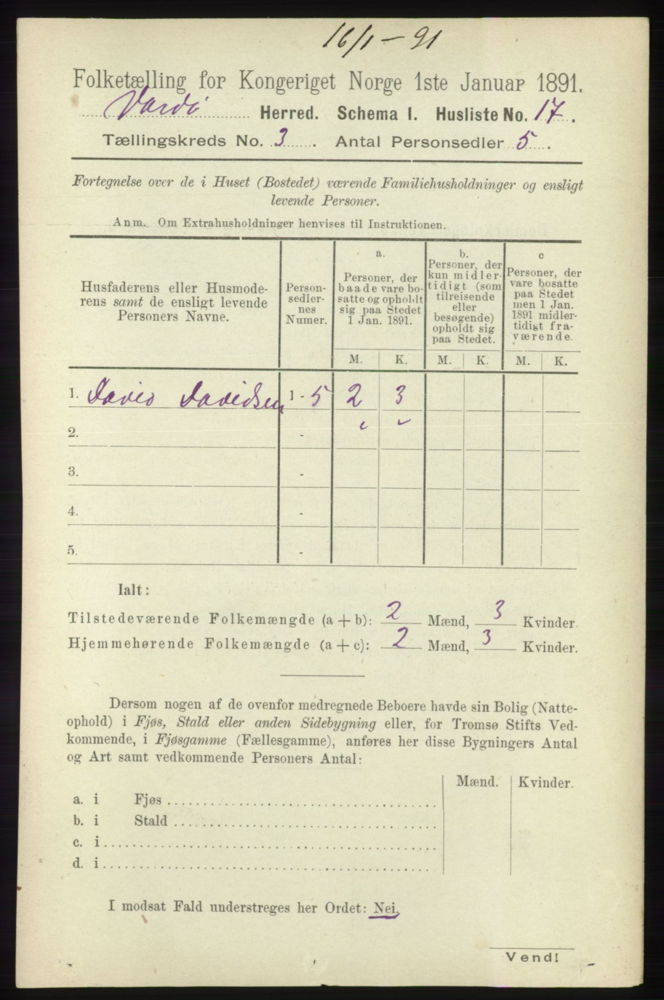 RA, 1891 census for 2028 Vardø, 1891, p. 797