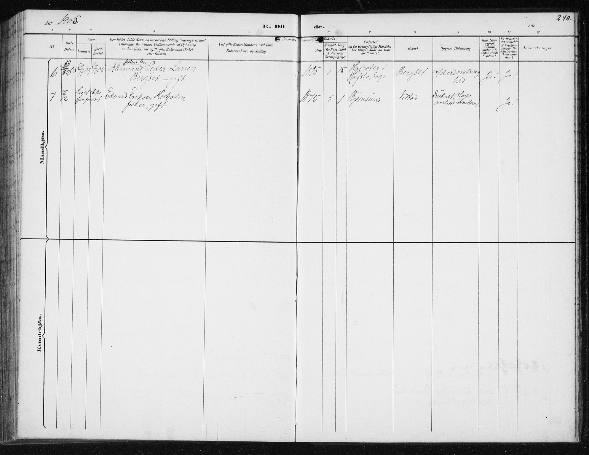 Ministerialprotokoller, klokkerbøker og fødselsregistre - Møre og Romsdal, AV/SAT-A-1454/566/L0773: Parish register (copy) no. 566C02, 1892-1909, p. 240