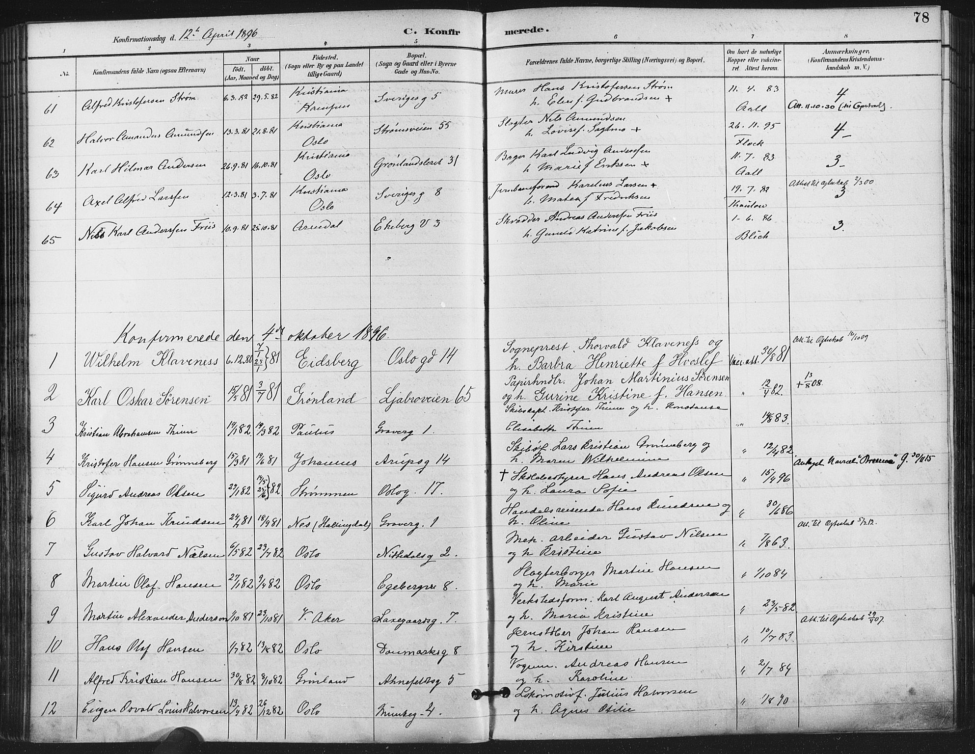 Gamlebyen prestekontor Kirkebøker, AV/SAO-A-10884/F/Fa/L0008: Parish register (official) no. 8, 1891-1908, p. 78