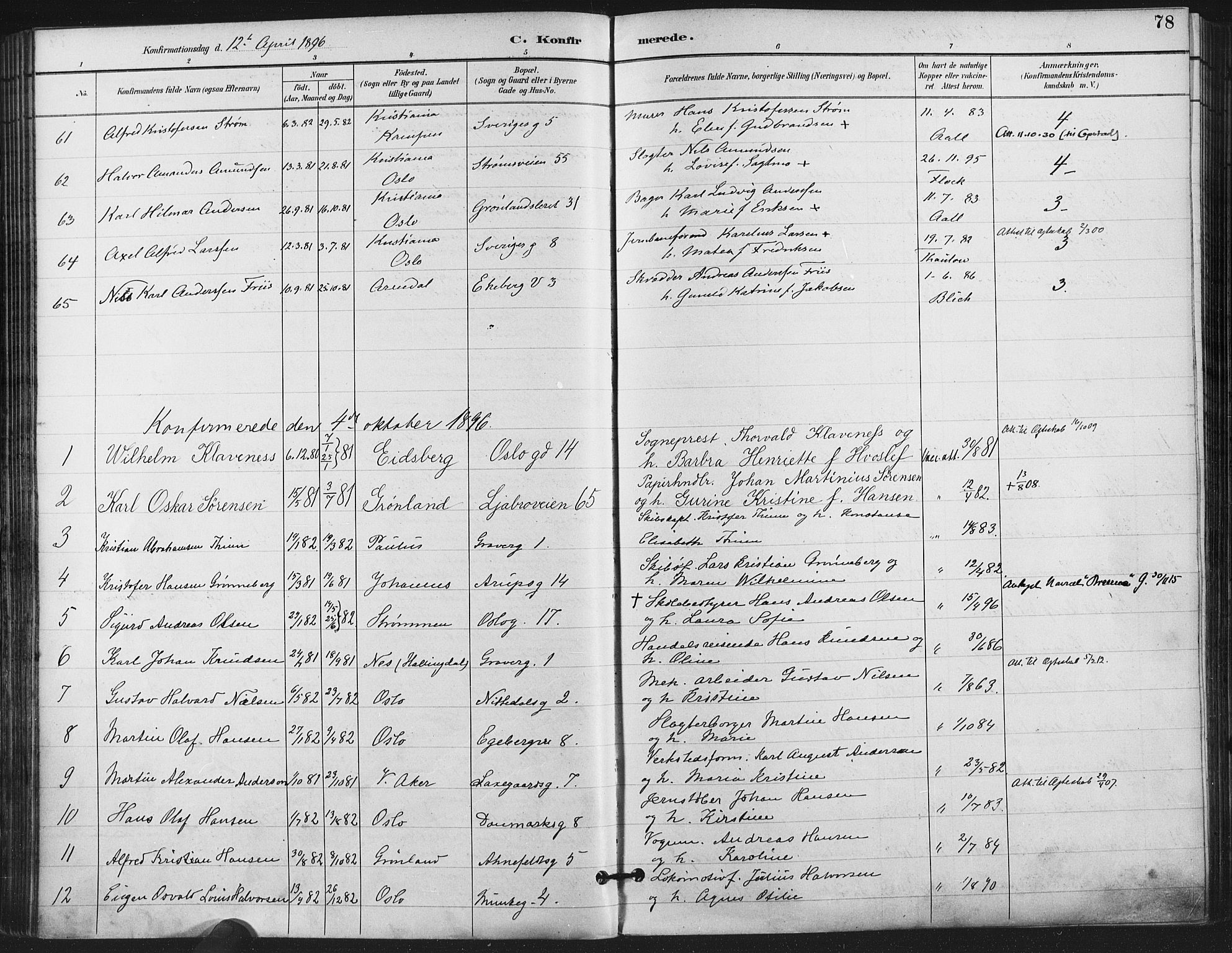 Gamlebyen prestekontor Kirkebøker, AV/SAO-A-10884/F/Fa/L0008: Parish register (official) no. 8, 1891-1908, p. 78