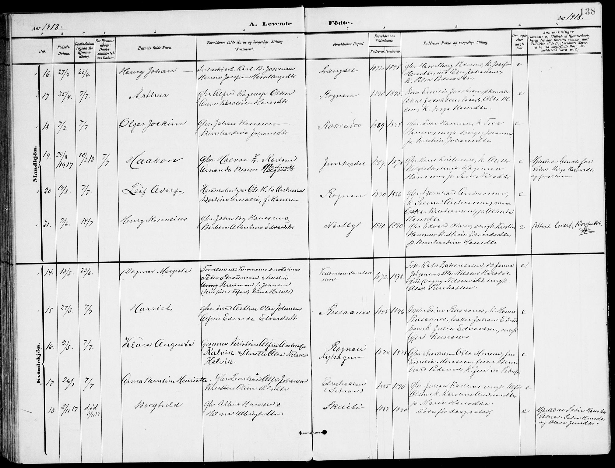 Ministerialprotokoller, klokkerbøker og fødselsregistre - Nordland, AV/SAT-A-1459/847/L0672: Parish register (official) no. 847A12, 1902-1919, p. 138