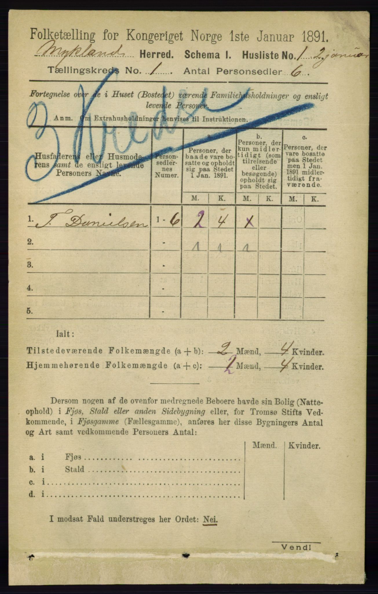 RA, 1891 census for 0932 Mykland, 1891, p. 12