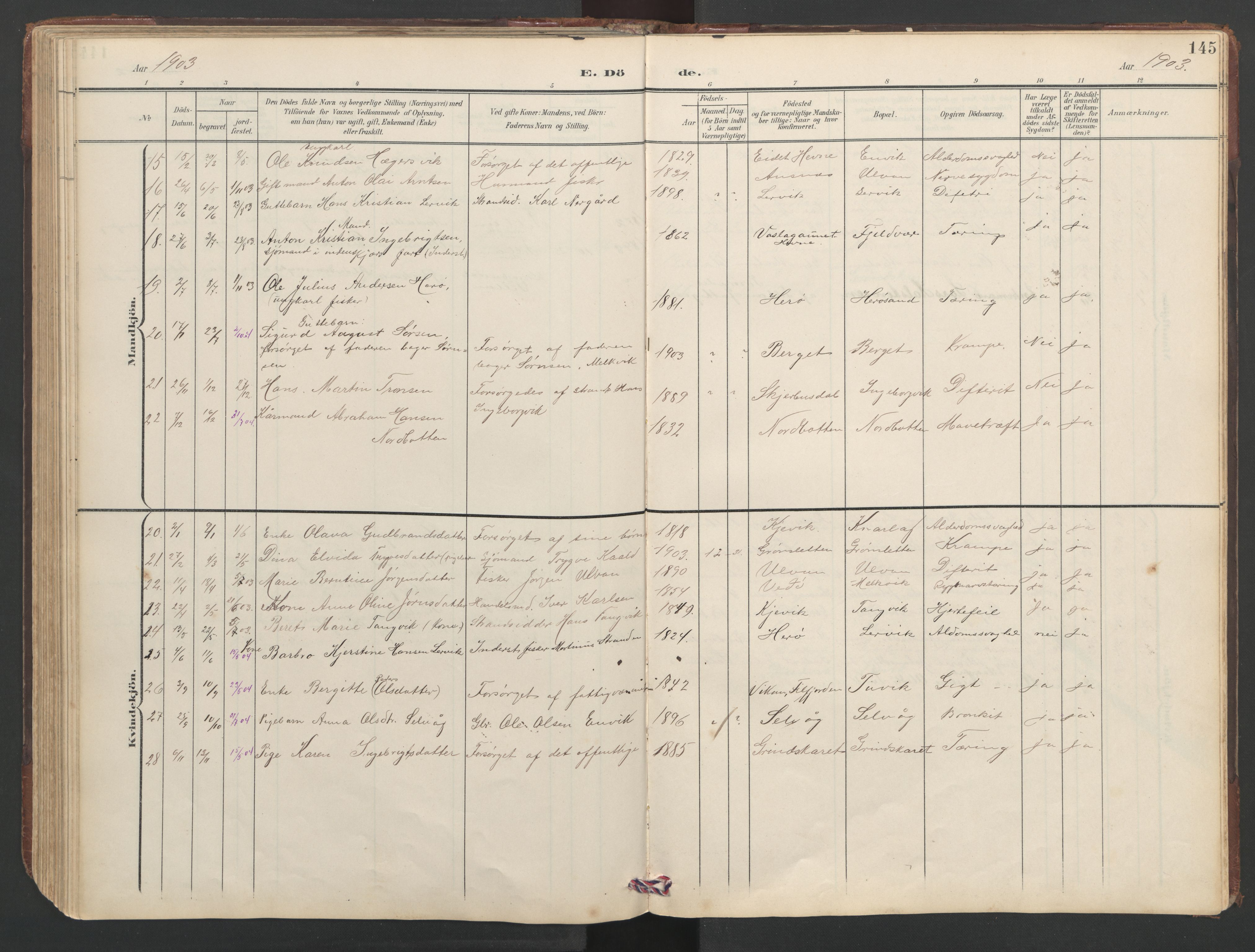 Ministerialprotokoller, klokkerbøker og fødselsregistre - Sør-Trøndelag, SAT/A-1456/638/L0571: Parish register (copy) no. 638C03, 1901-1930, p. 145