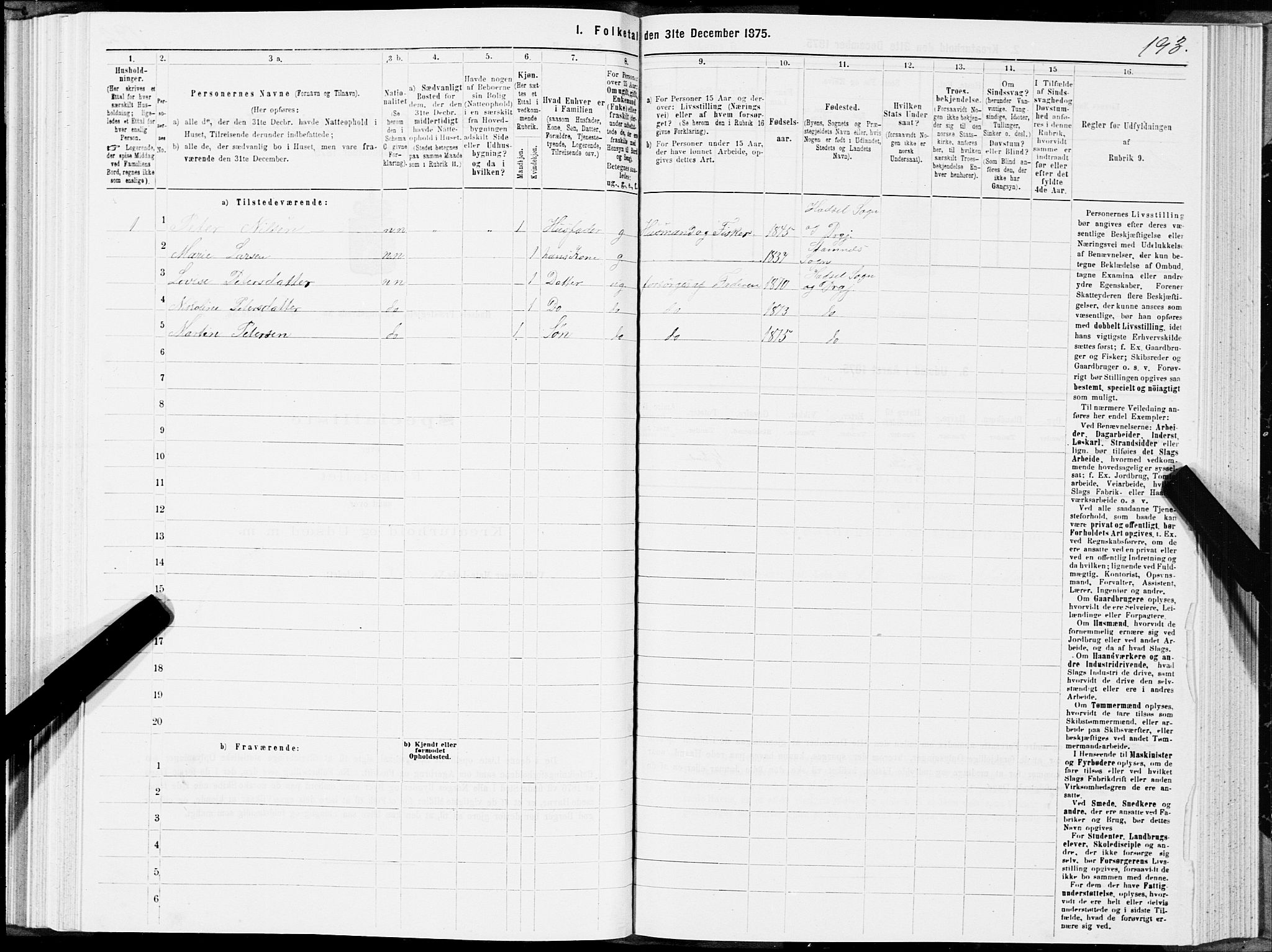 SAT, 1875 census for 1866P Hadsel, 1875, p. 3193