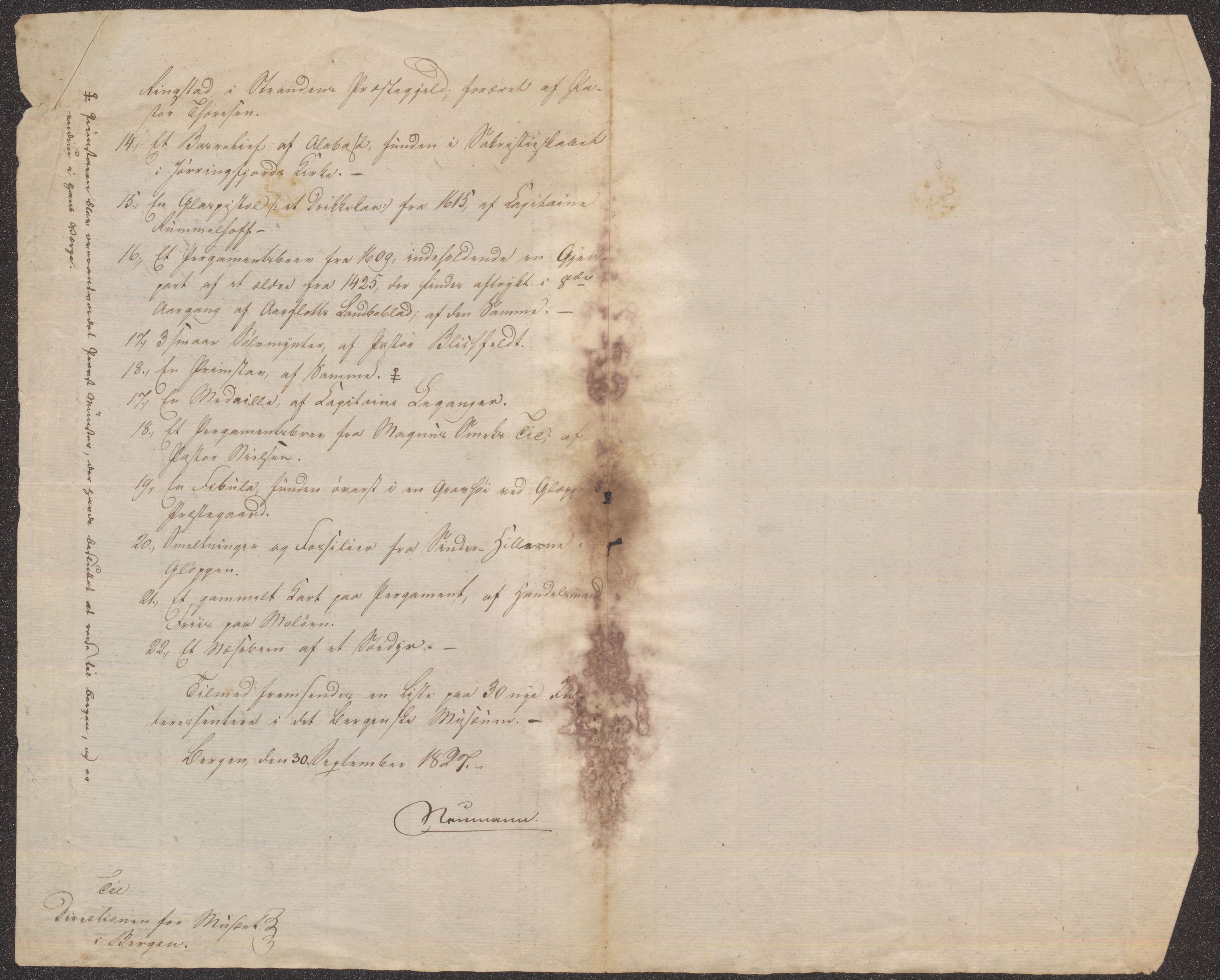 Bergens Museum, UMB/A007/D/Da/L0002/0002: Brevsamling 1827 / Brevsamling 1827, 1827