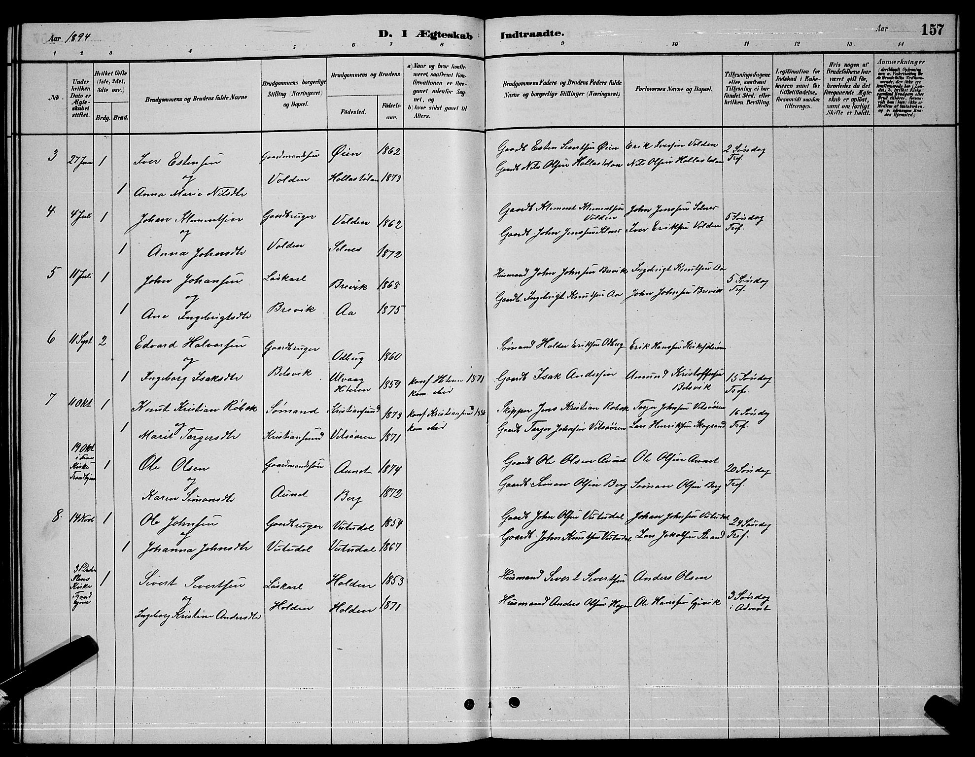 Ministerialprotokoller, klokkerbøker og fødselsregistre - Sør-Trøndelag, SAT/A-1456/630/L0504: Parish register (copy) no. 630C02, 1879-1898, p. 157
