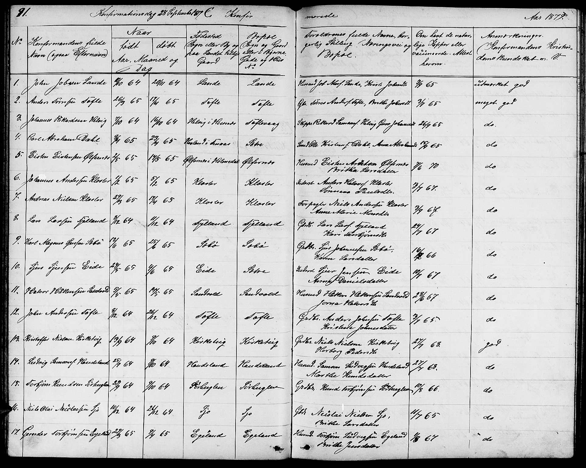 Fjelberg sokneprestembete, AV/SAB-A-75201/H/Hab: Parish register (copy) no. B 3, 1868-1888, p. 91